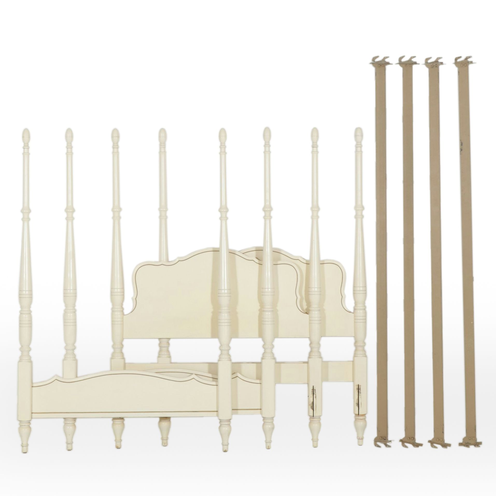 Johnson Carper French Provincial Style Painted Twin Size Four Poster Beds, Pair