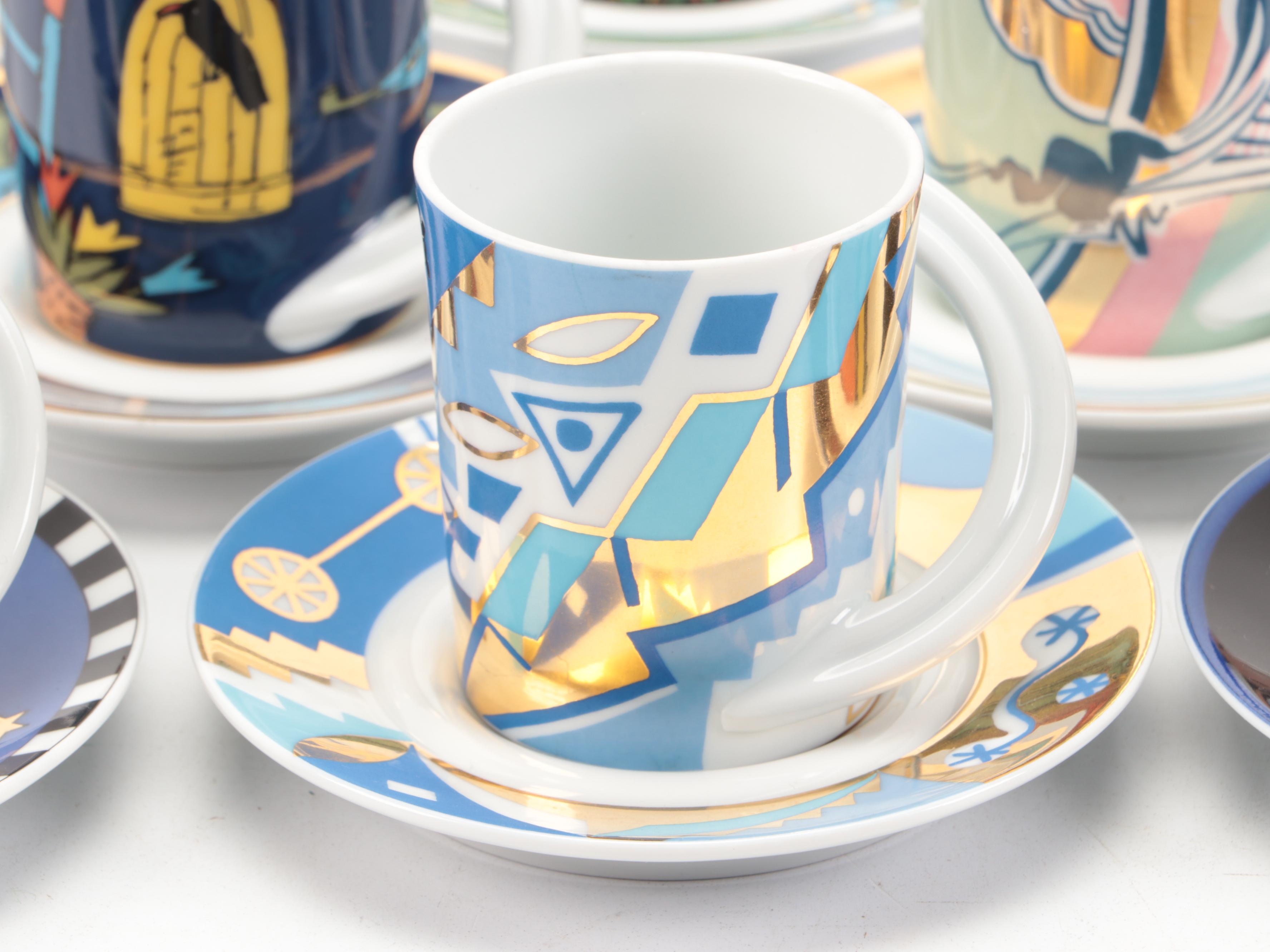 Rosenthal "Espresso-Sammeltasse" Porcelain Cups and Saucers with Other