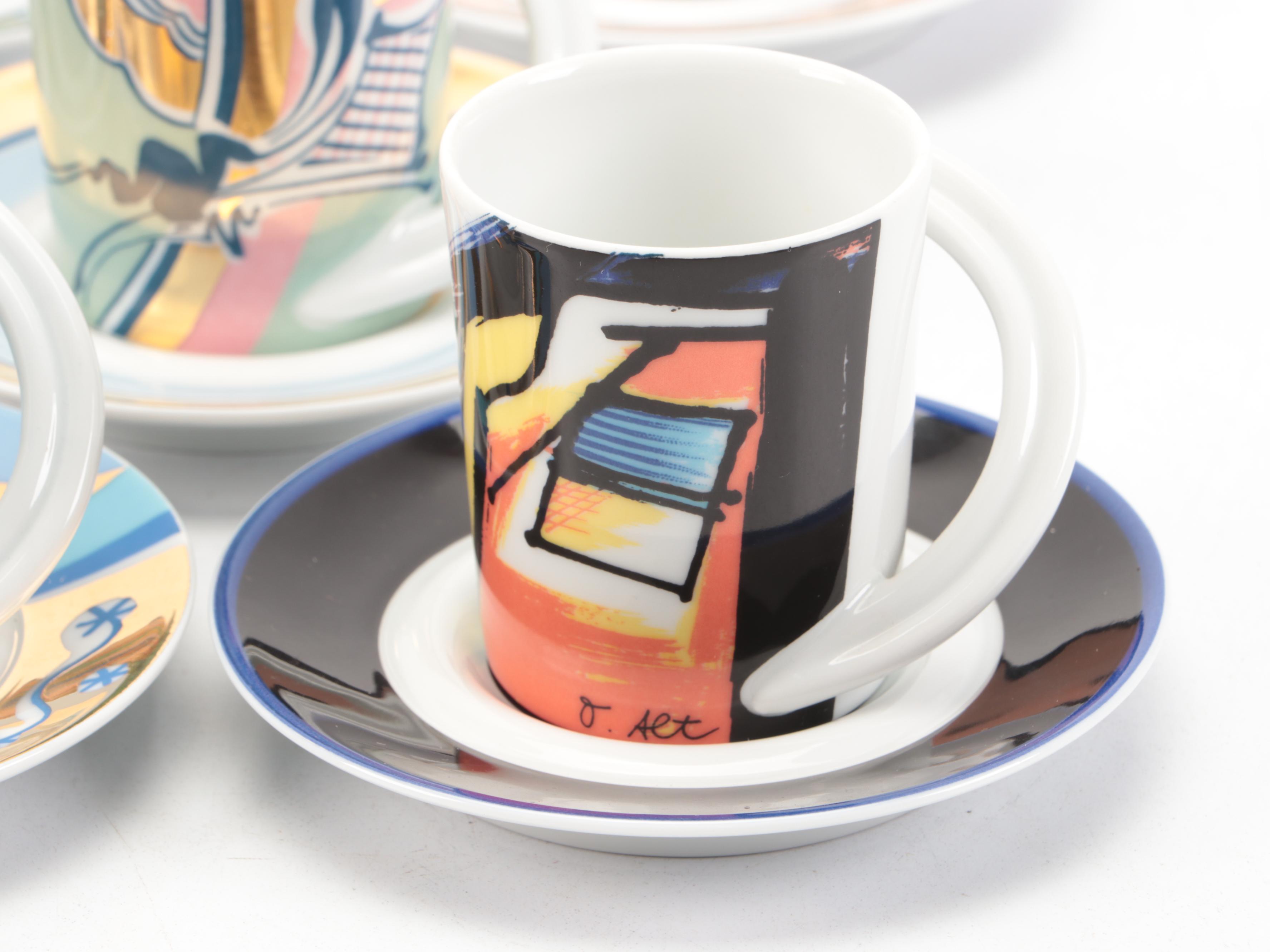 Rosenthal "Espresso-Sammeltasse" Porcelain Cups and Saucers with Other