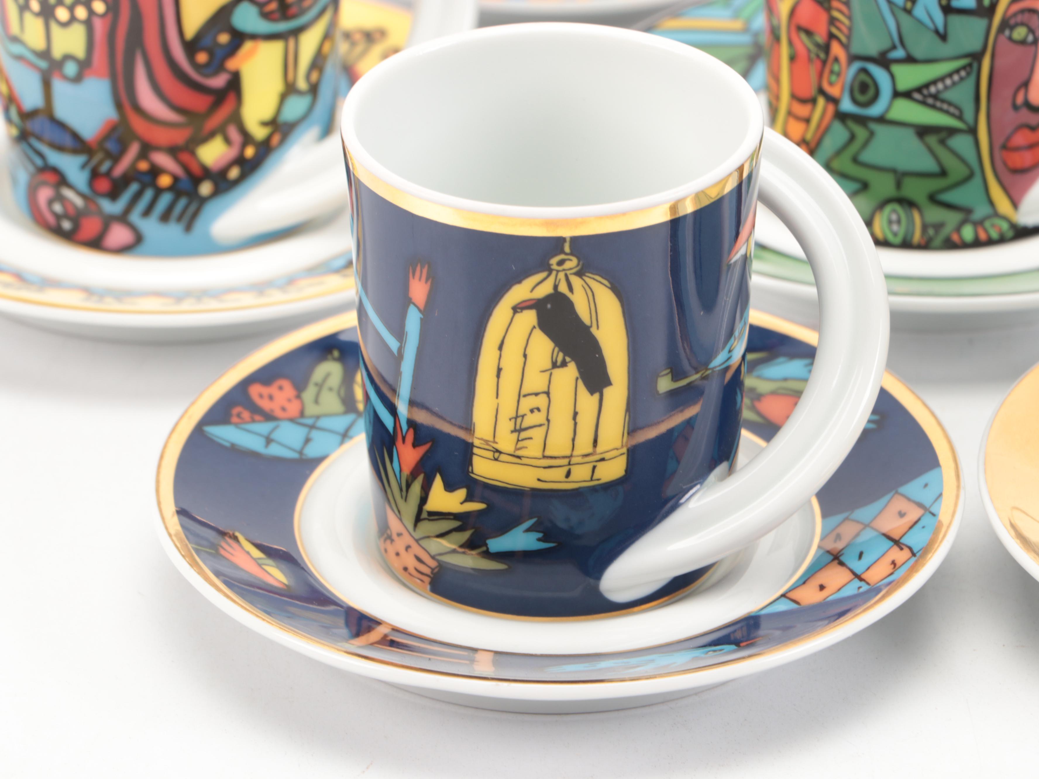 Rosenthal "Espresso-Sammeltasse" Porcelain Cups and Saucers with Other