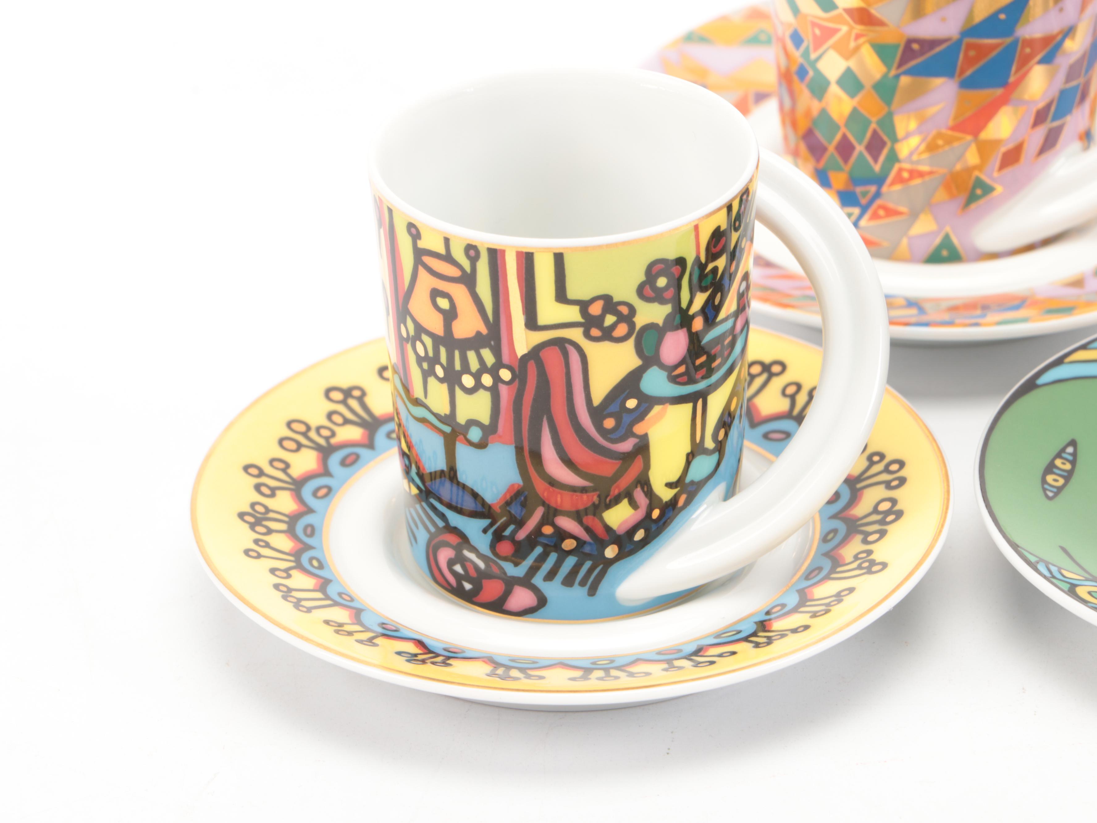 Rosenthal "Espresso-Sammeltasse" Porcelain Cups and Saucers with Other