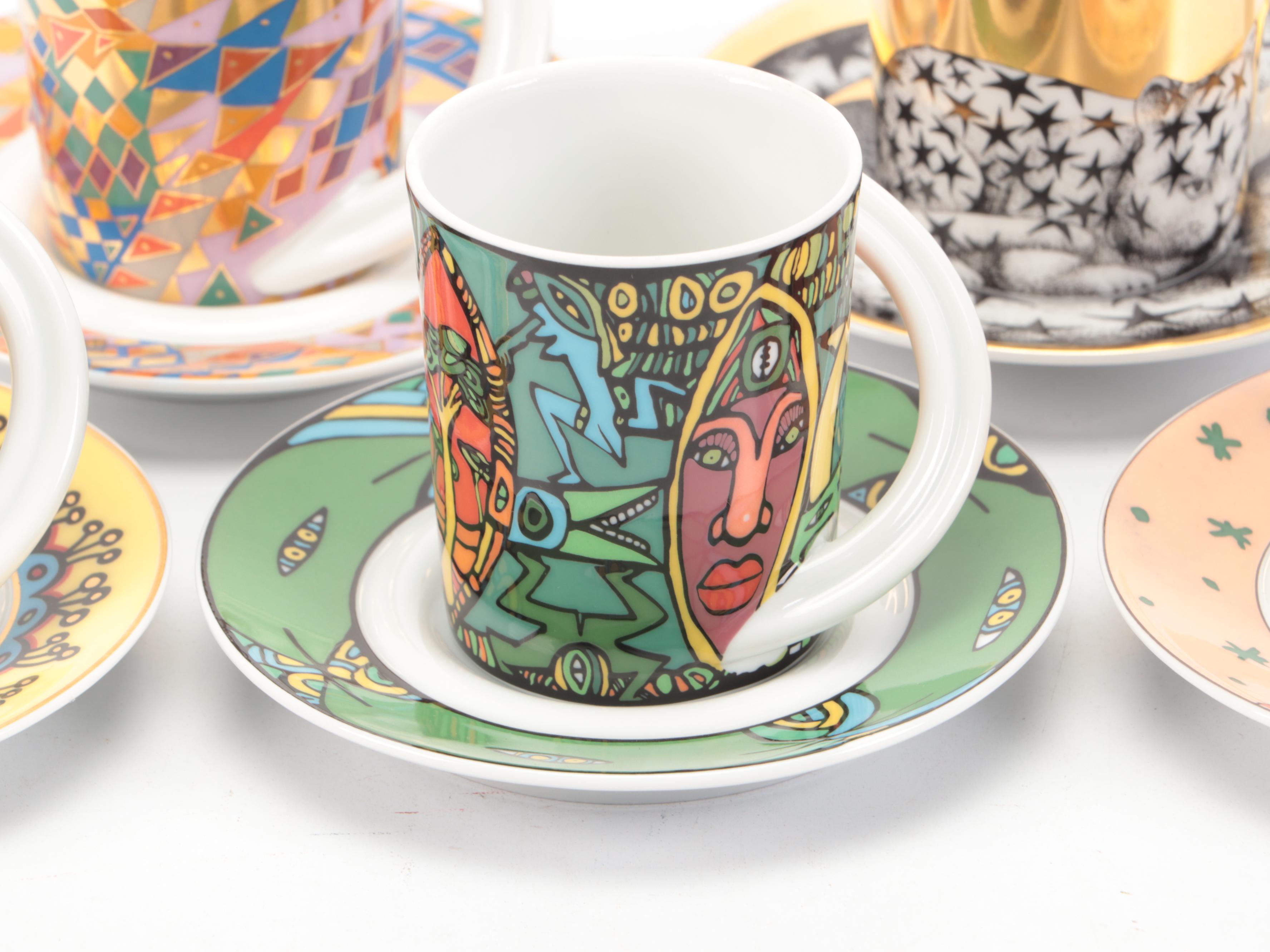 Rosenthal "Espresso-Sammeltasse" Porcelain Cups and Saucers with Other