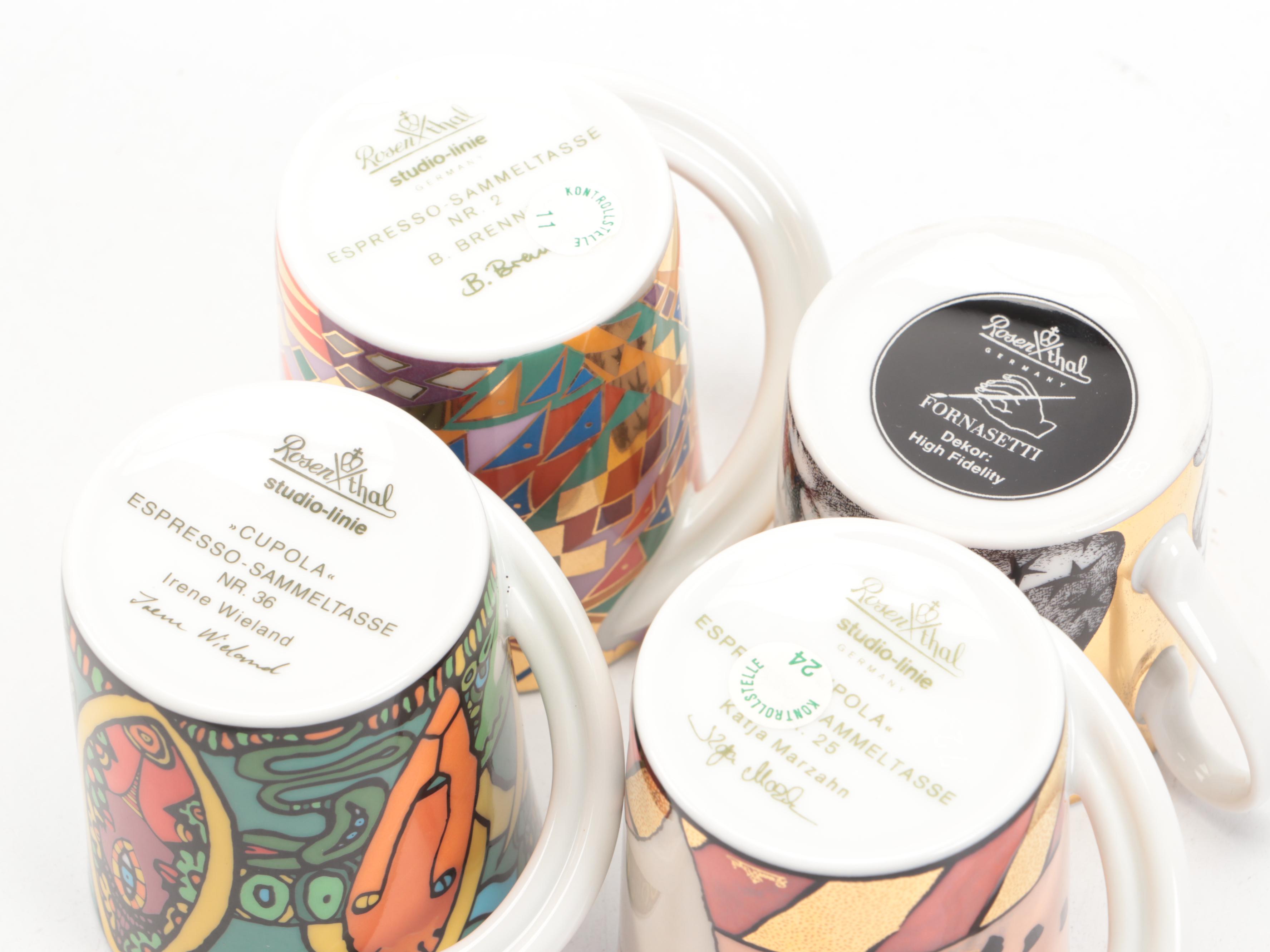 Rosenthal "Espresso-Sammeltasse" Porcelain Cups and Saucers with Other