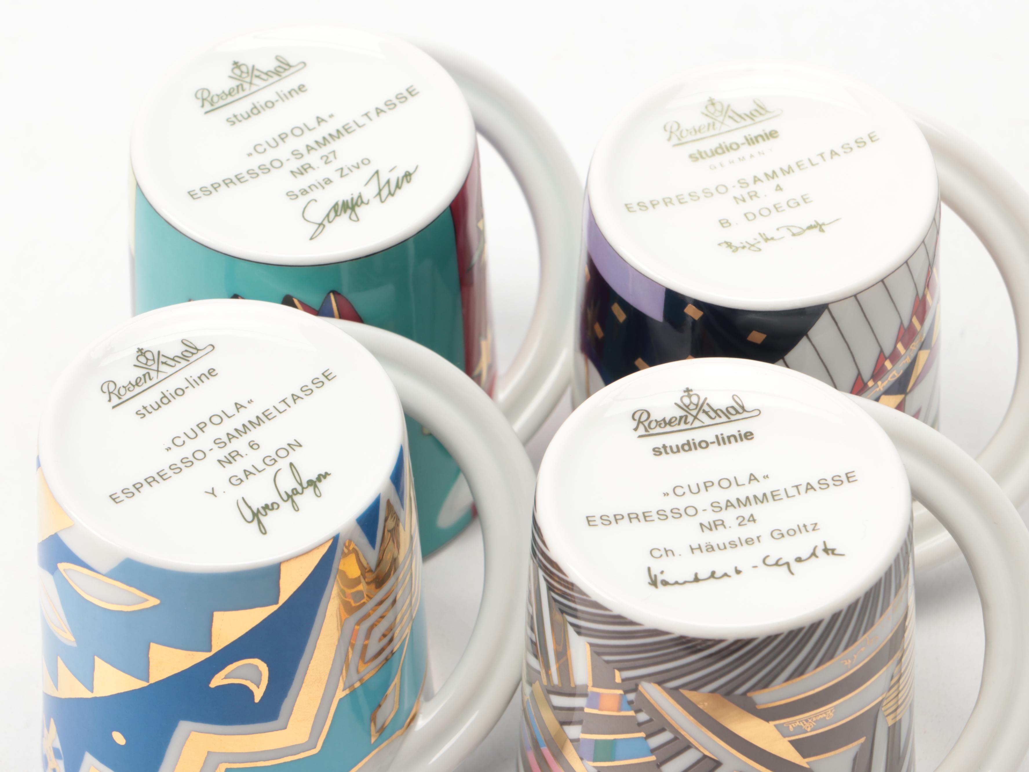 Rosenthal "Espresso-Sammeltasse" Porcelain Cups and Saucers with Other