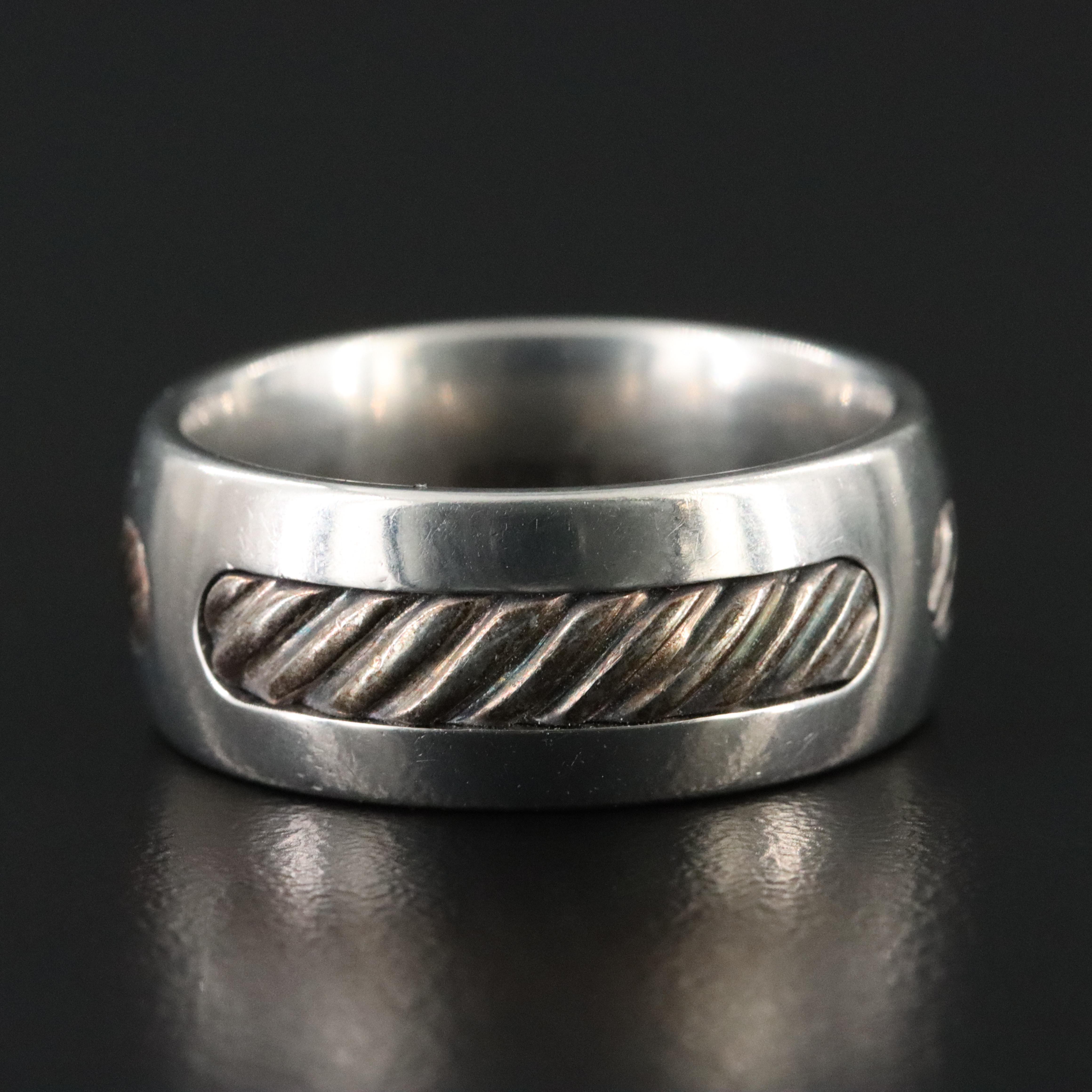 David Yurman Titatanium and Sterling Cable Inset Ring