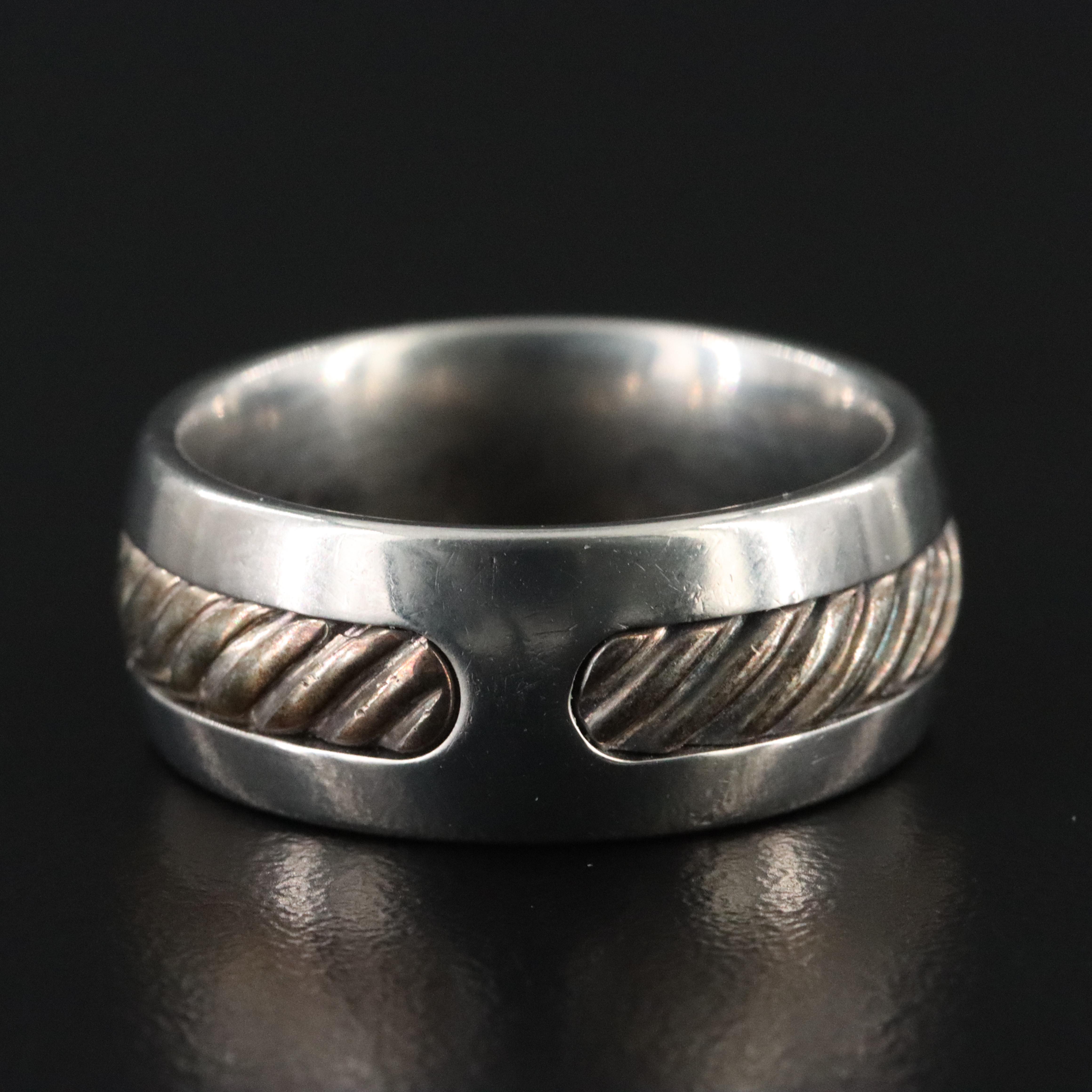 David Yurman Titatanium and Sterling Cable Inset Ring