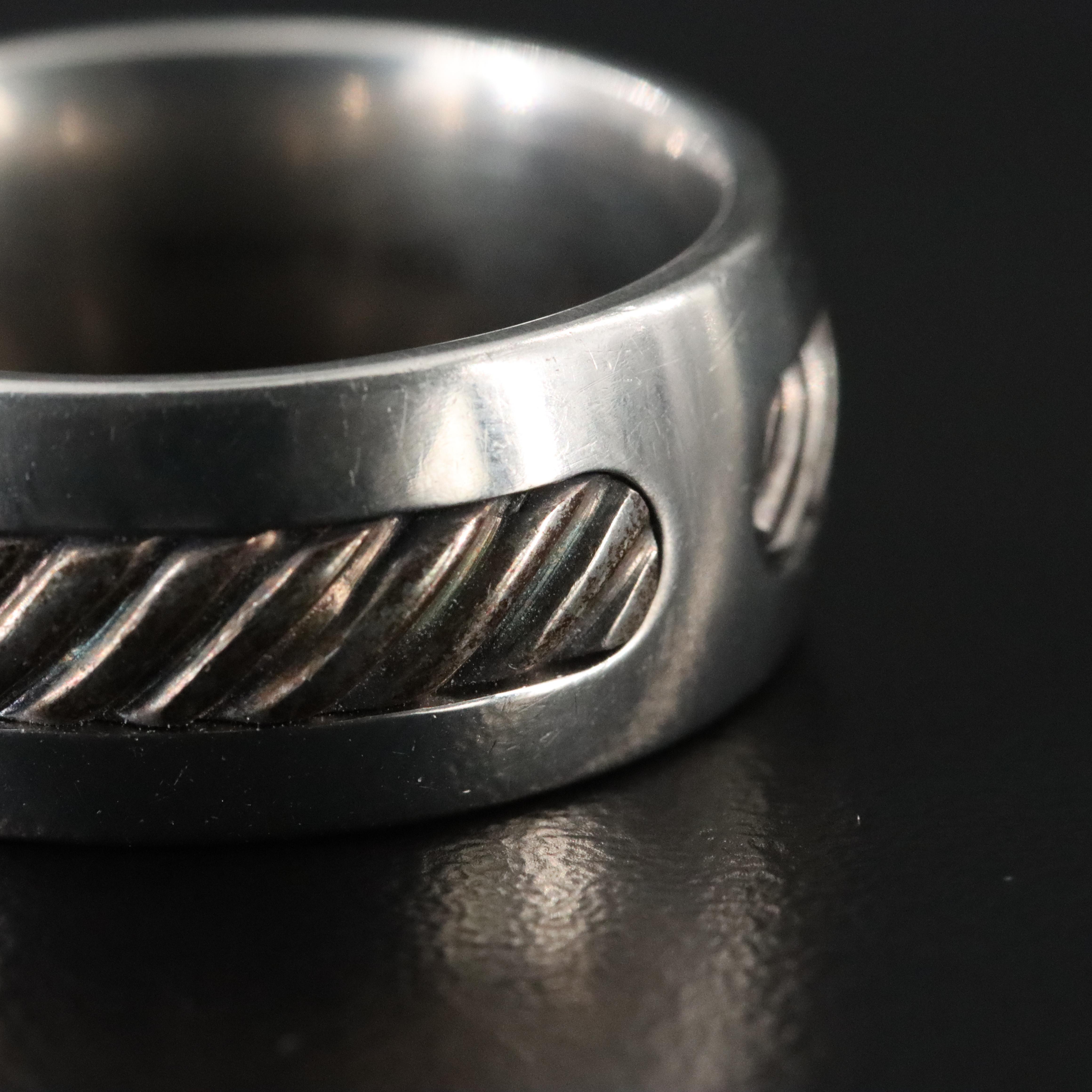 David Yurman Titatanium and Sterling Cable Inset Ring