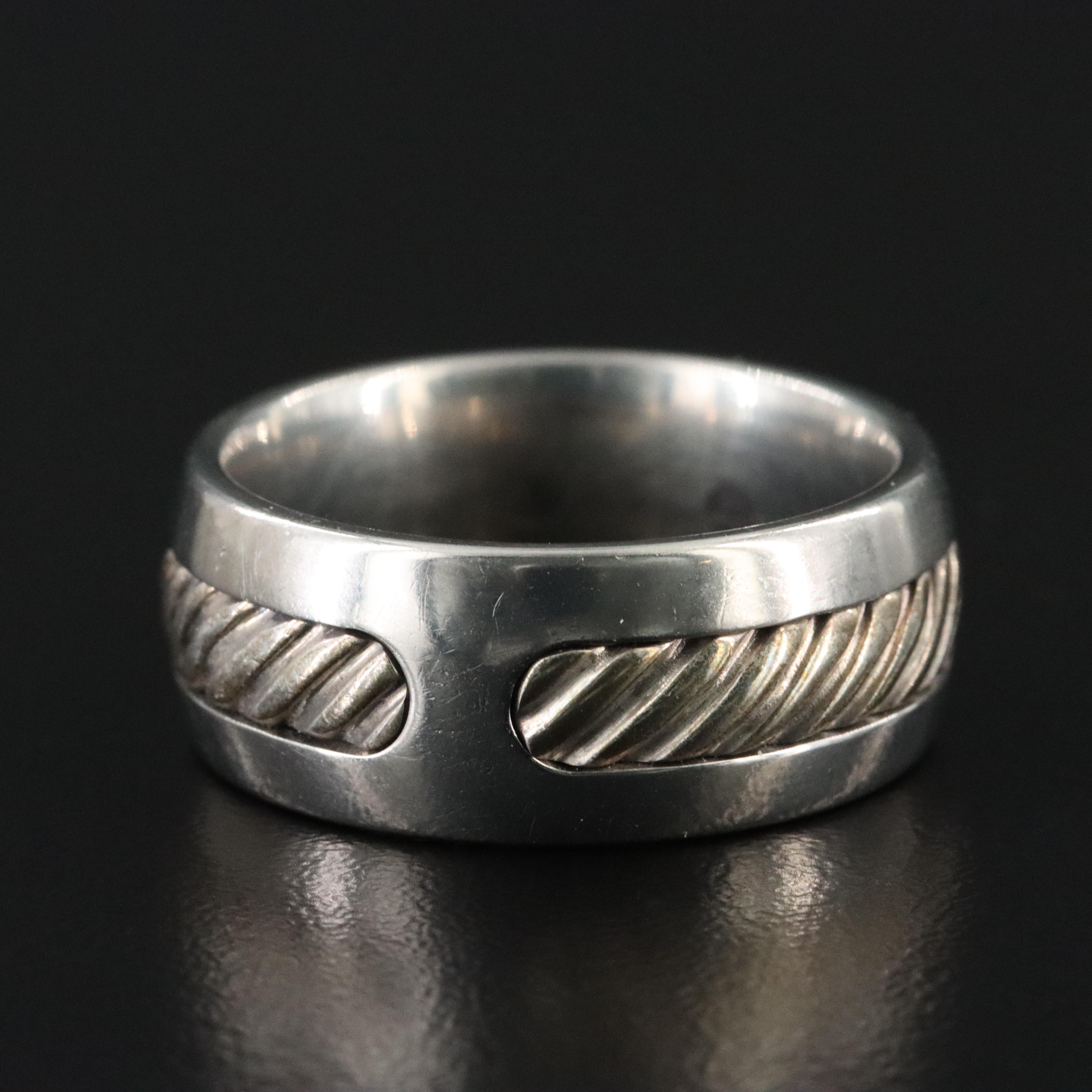 David Yurman Titatanium and Sterling Cable Inset Ring