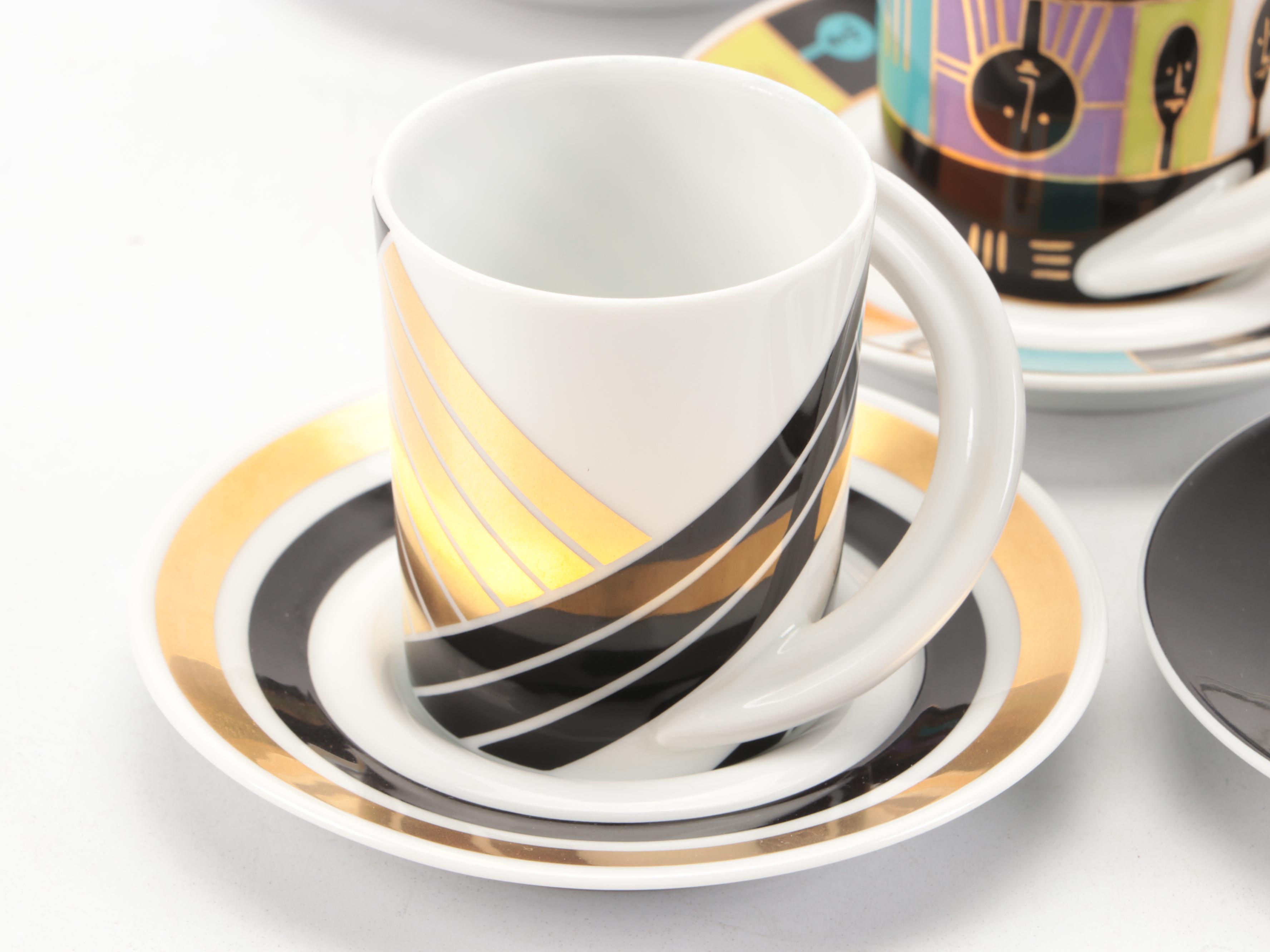 Rosenthal "Espresso-Sammeltasse" Porcelain Cups and Saucers with Other