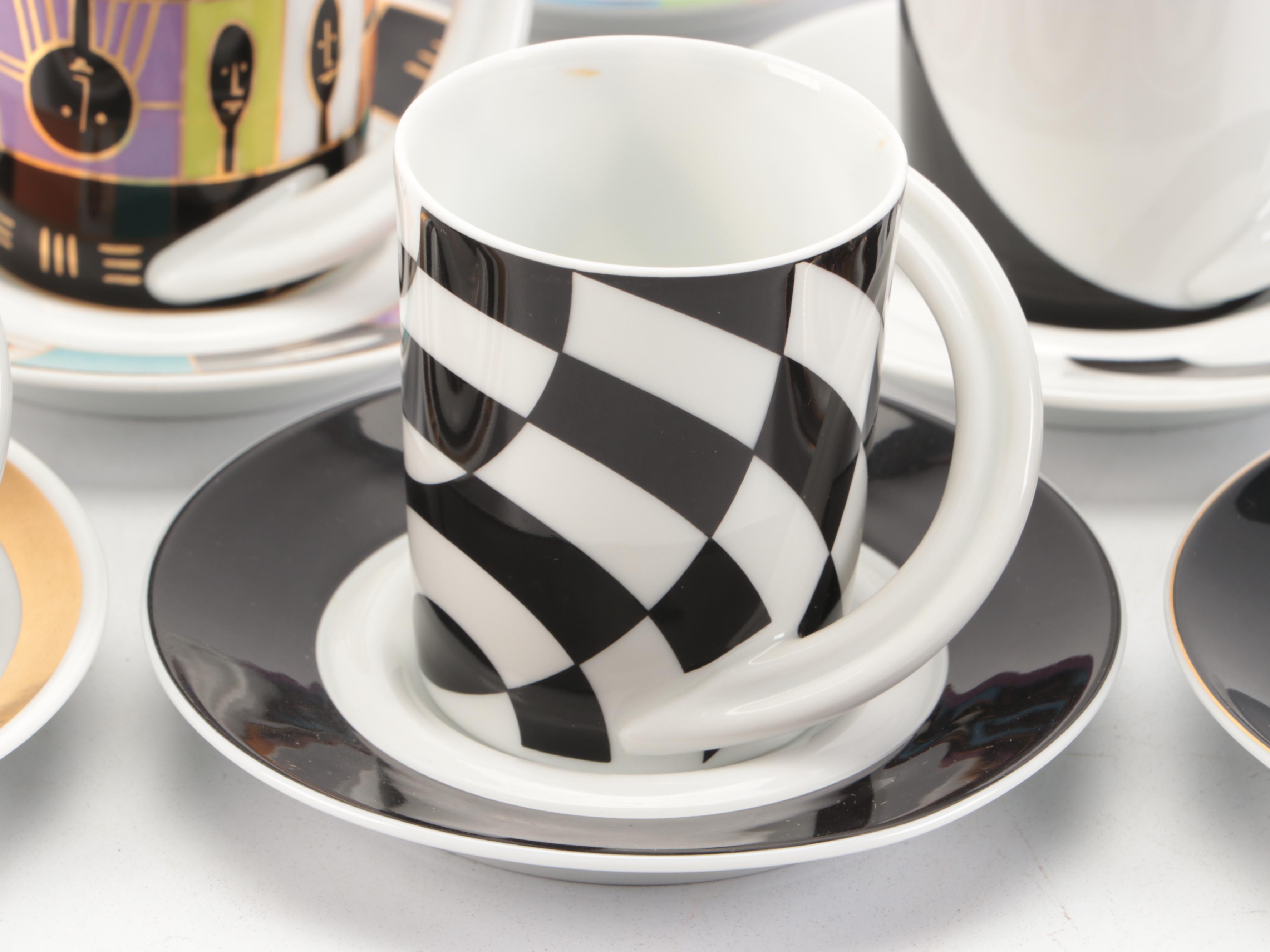 Rosenthal "Espresso-Sammeltasse" Porcelain Cups and Saucers with Other