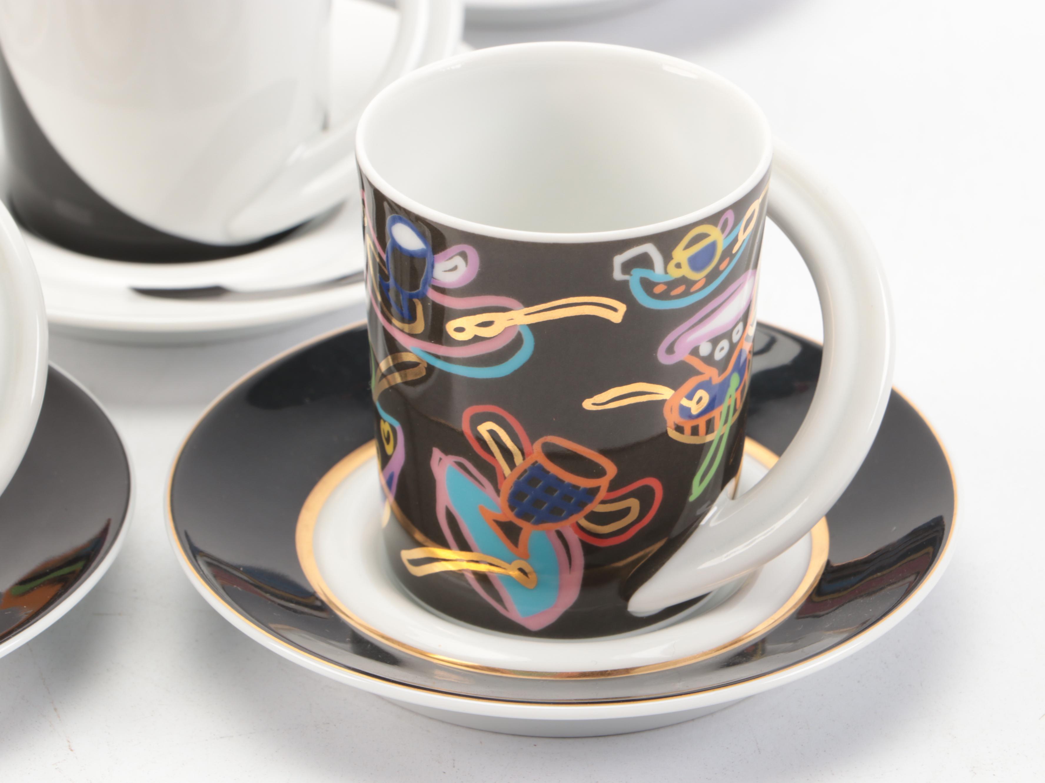 Rosenthal "Espresso-Sammeltasse" Porcelain Cups and Saucers with Other