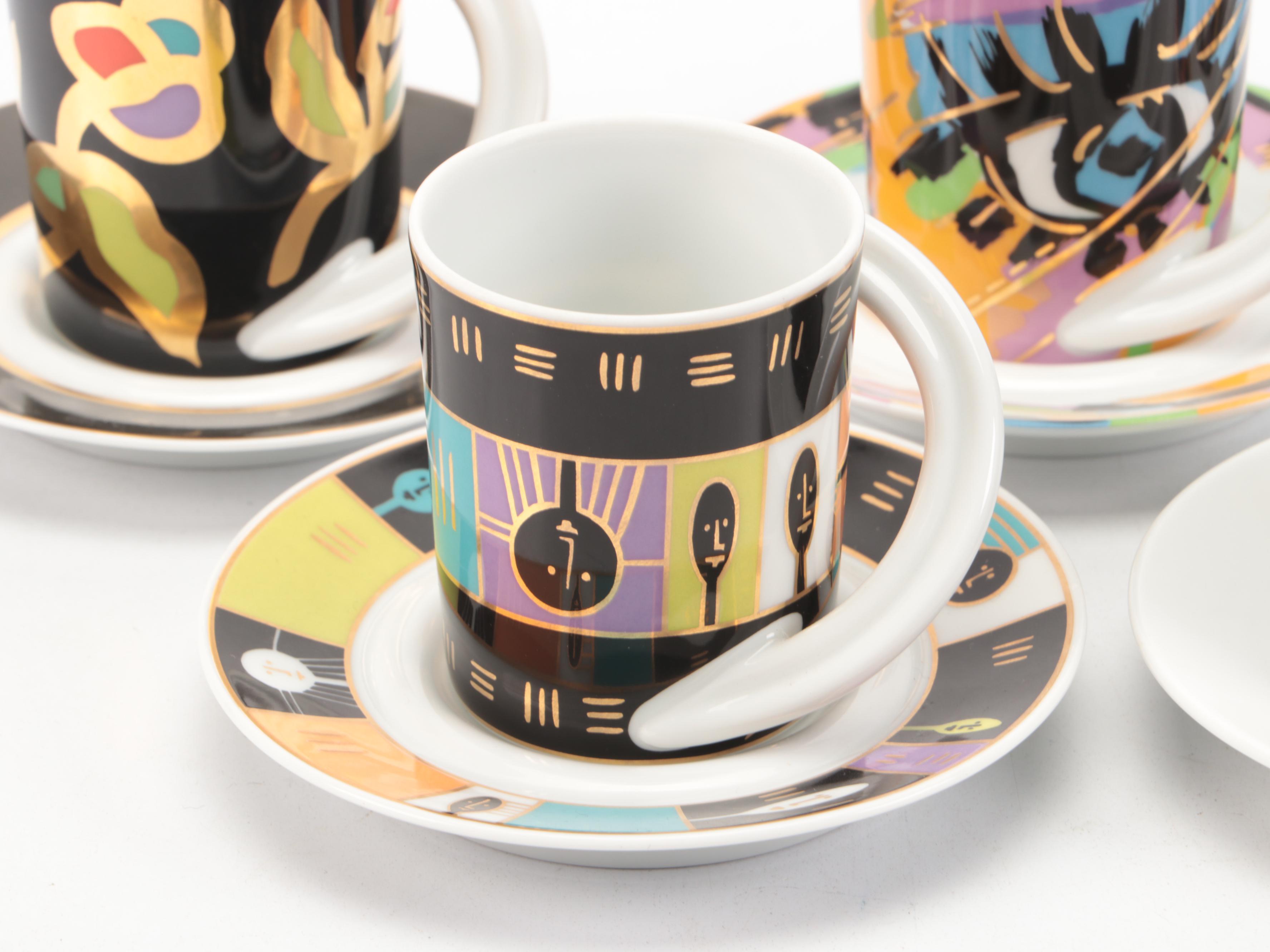 Rosenthal "Espresso-Sammeltasse" Porcelain Cups and Saucers with Other