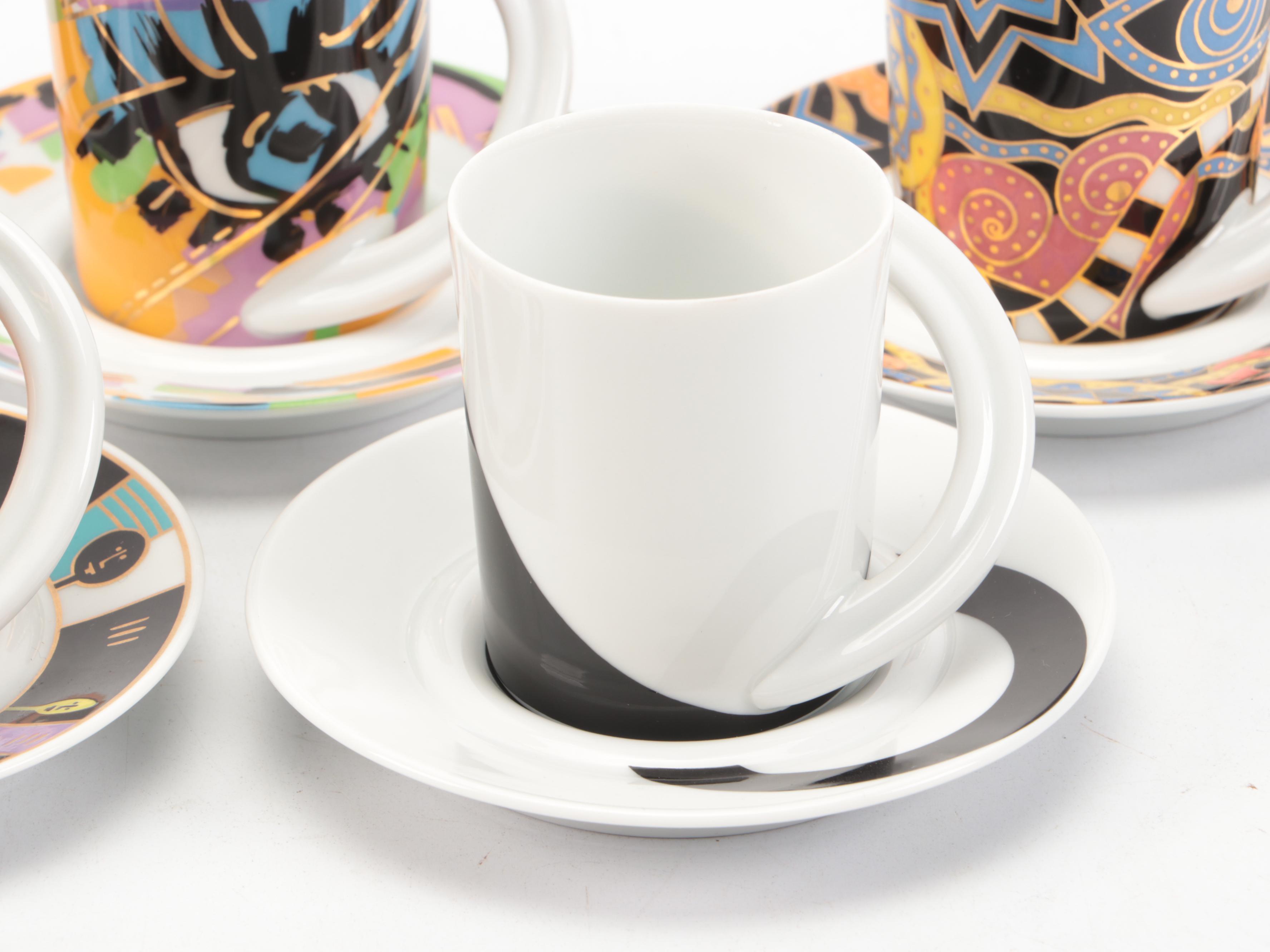 Rosenthal "Espresso-Sammeltasse" Porcelain Cups and Saucers with Other