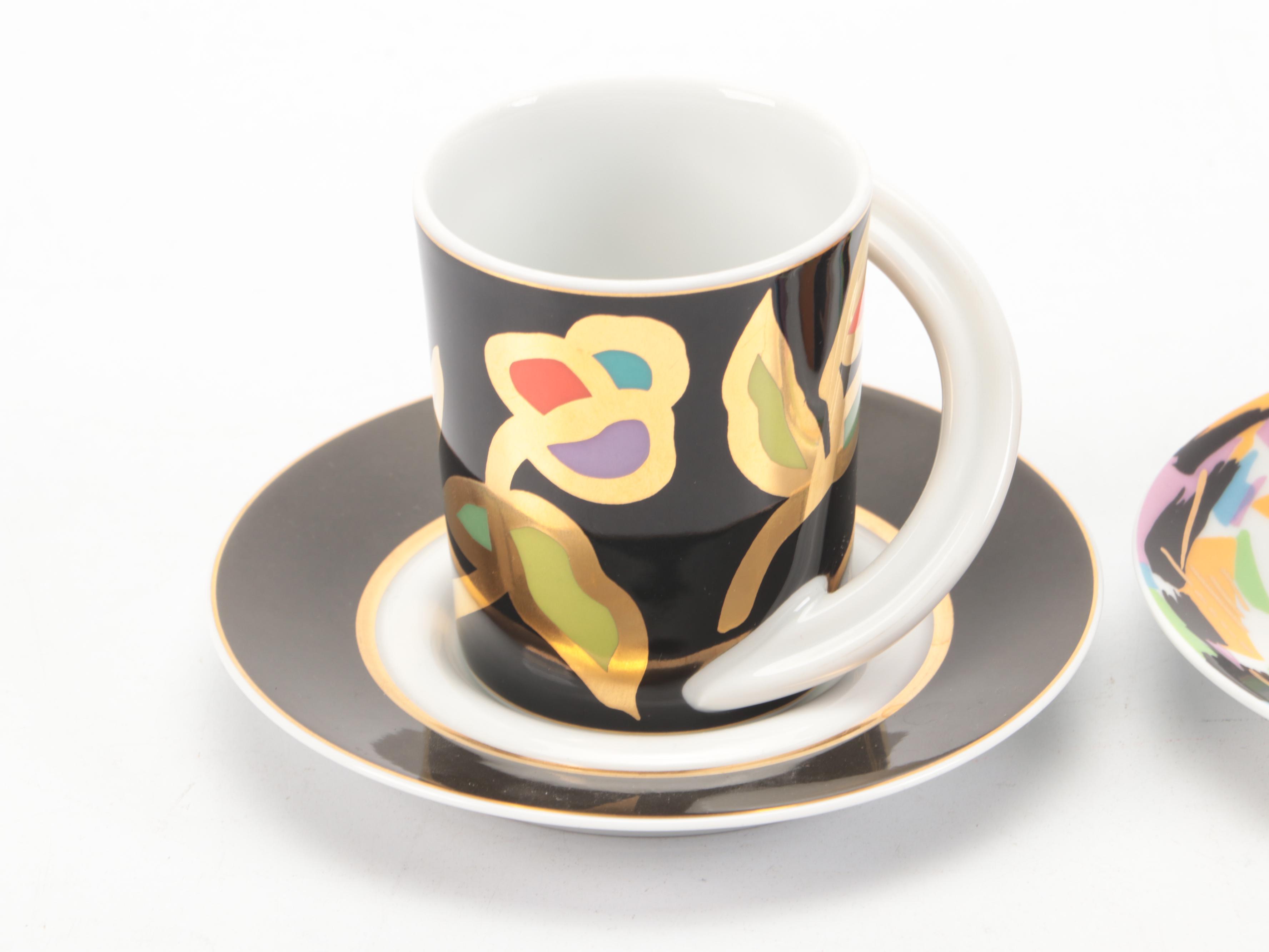 Rosenthal "Espresso-Sammeltasse" Porcelain Cups and Saucers with Other