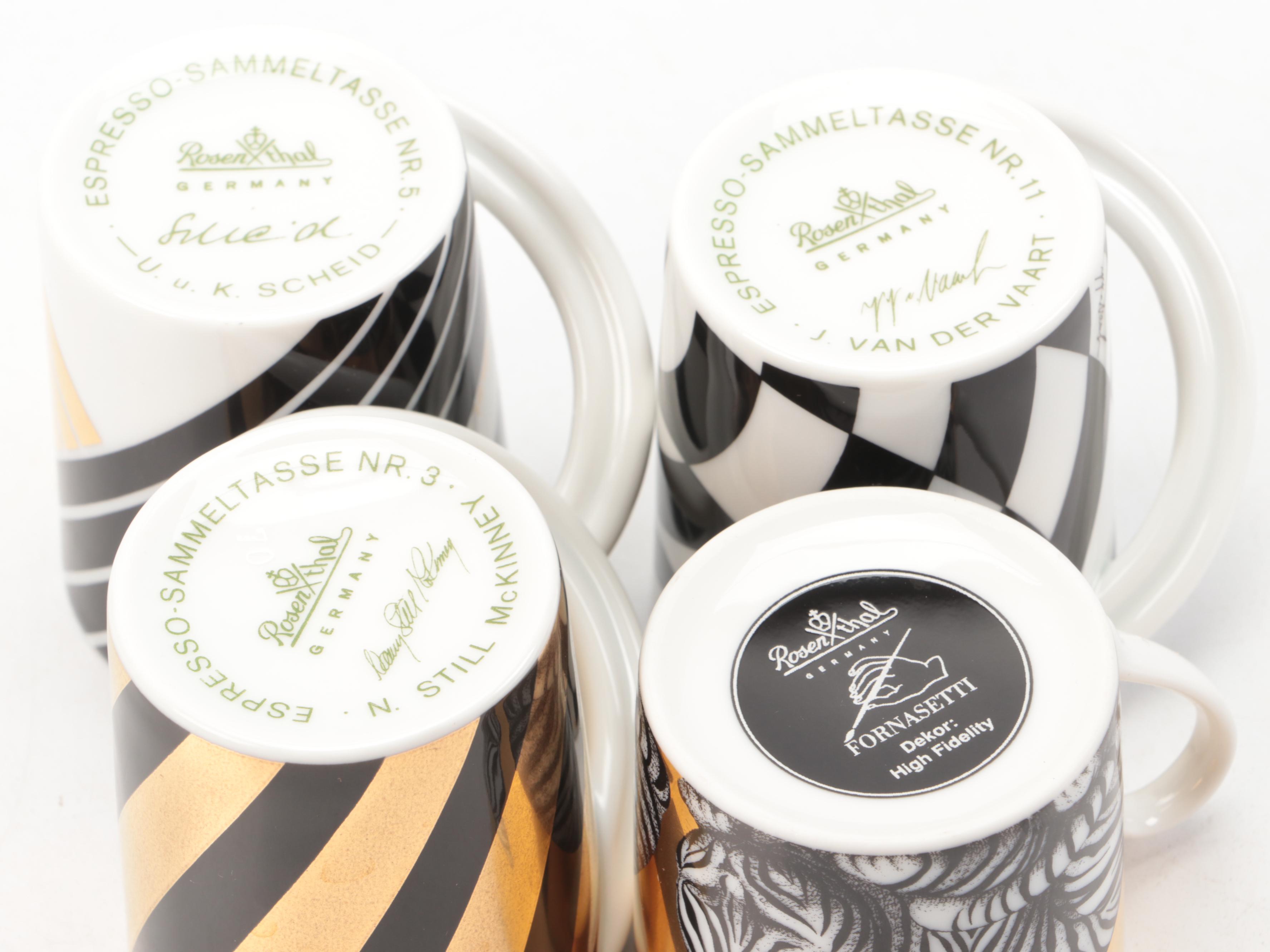 Rosenthal "Espresso-Sammeltasse" Porcelain Cups and Saucers with Other