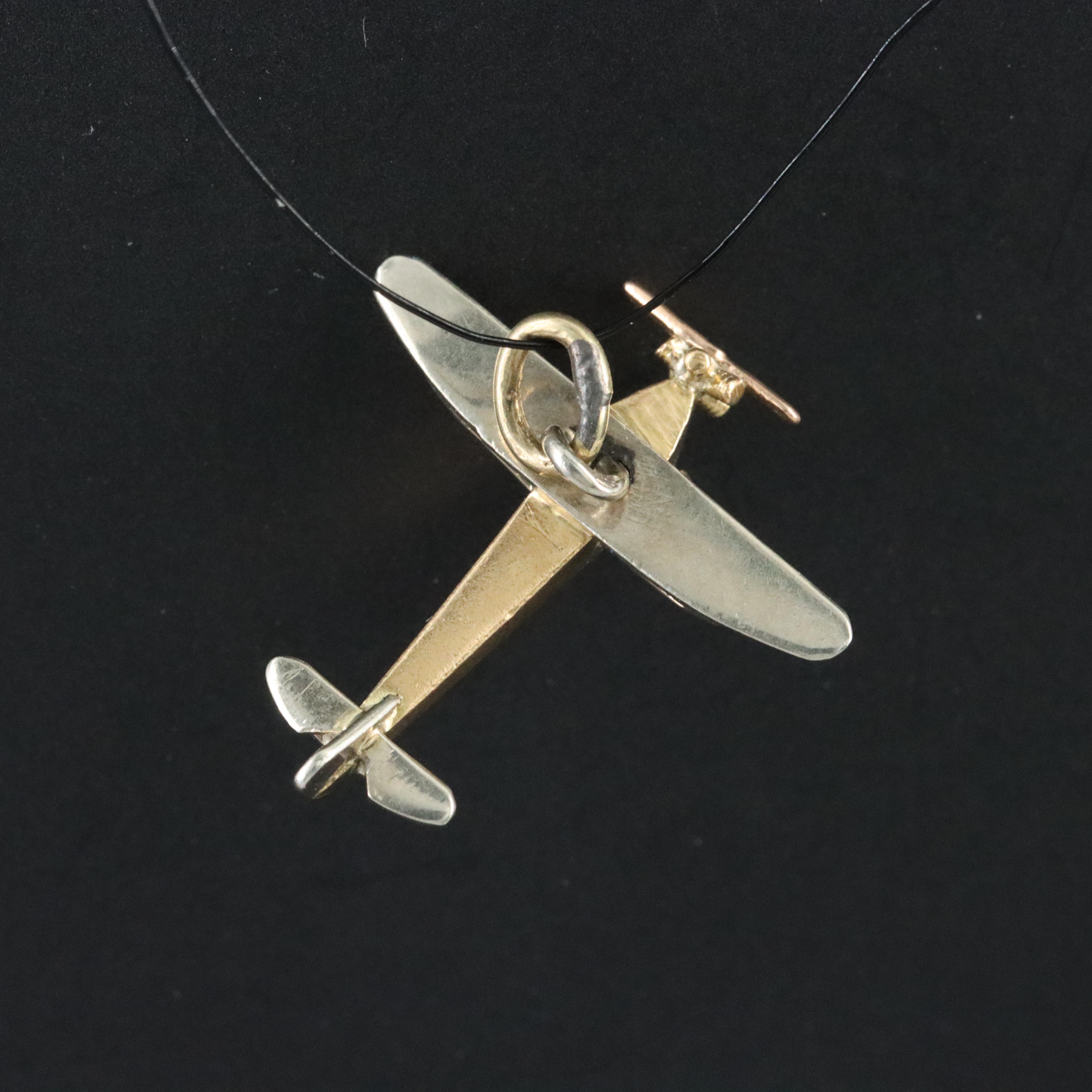 18K Two-Tone Plane Charm