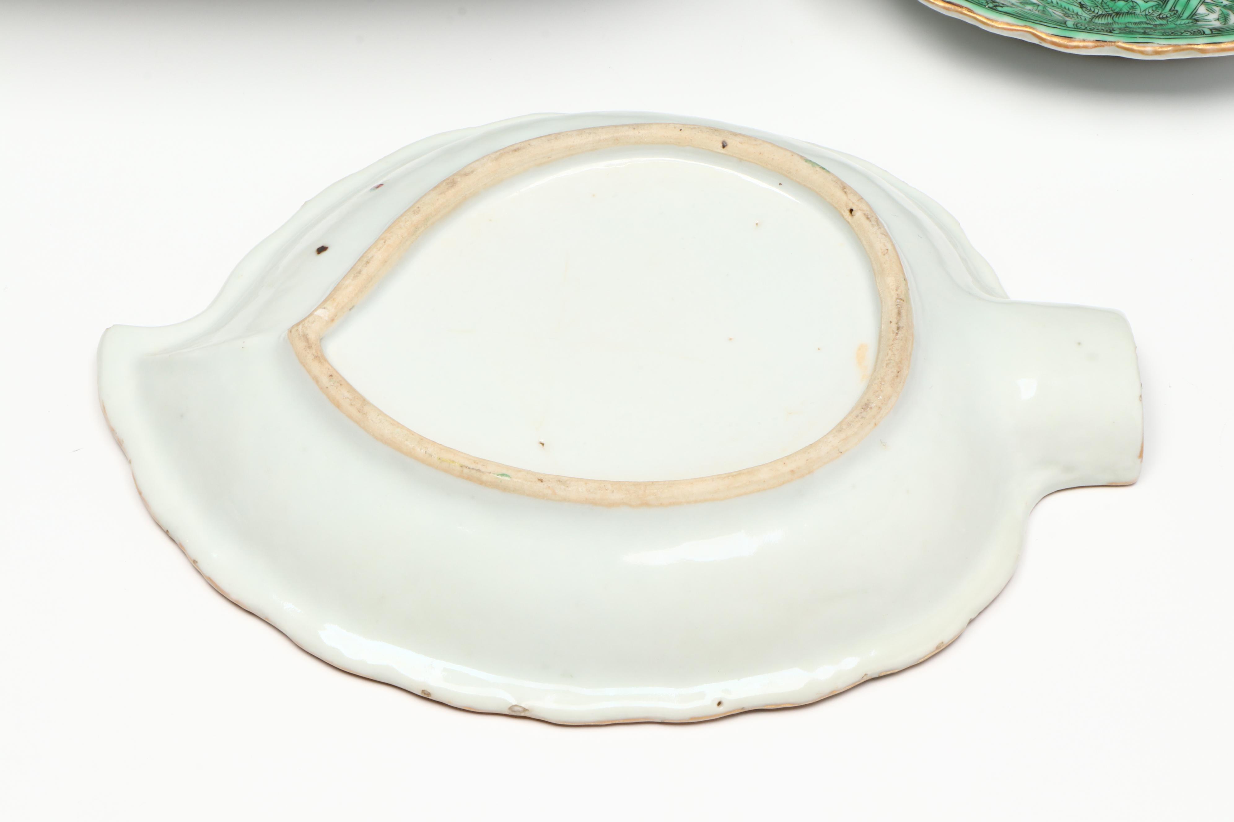 Antique Chinese Export "Fitzhugh Green" Porcelain Serveware, 19th Century