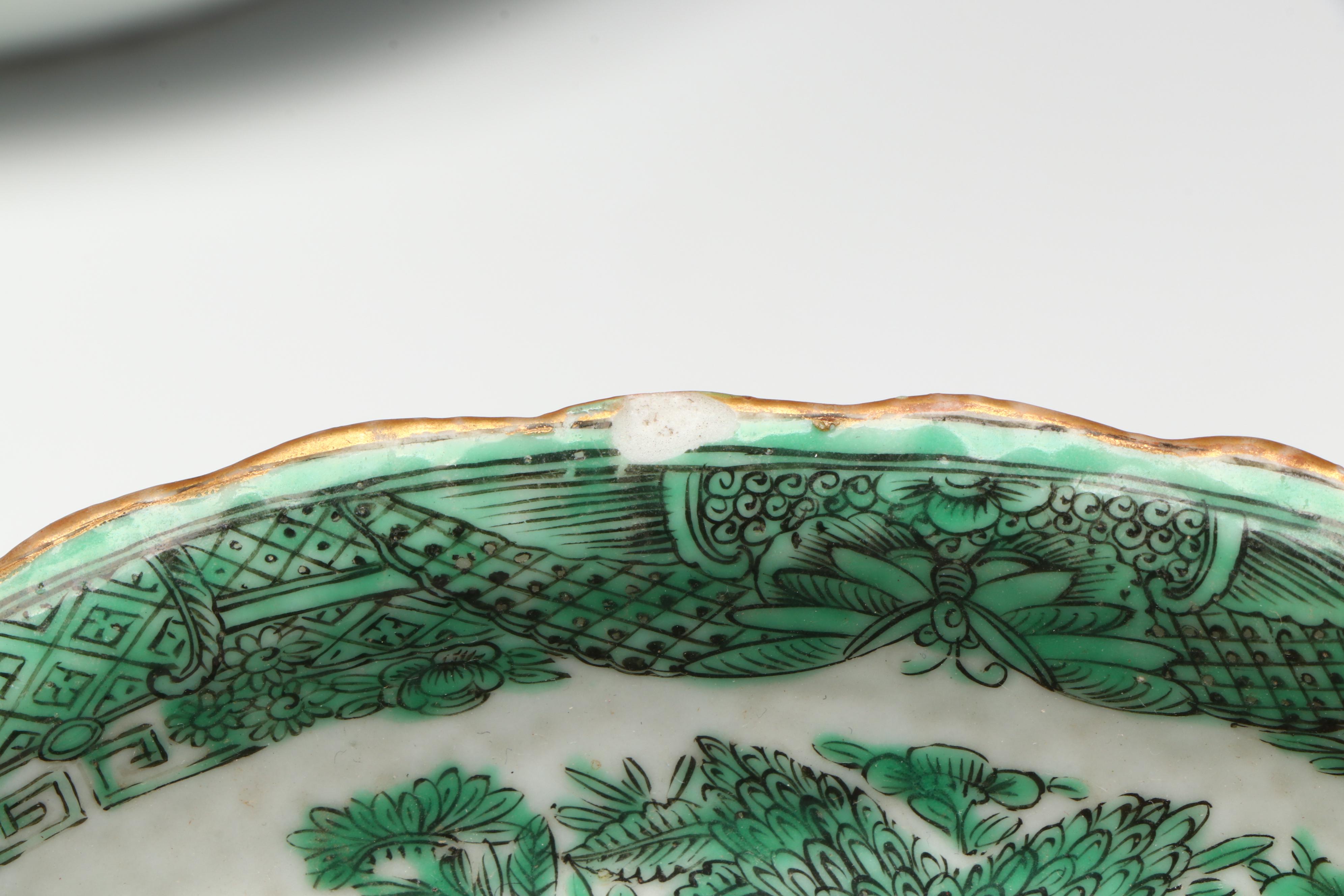 Antique Chinese Export "Fitzhugh Green" Porcelain Serveware, 19th Century