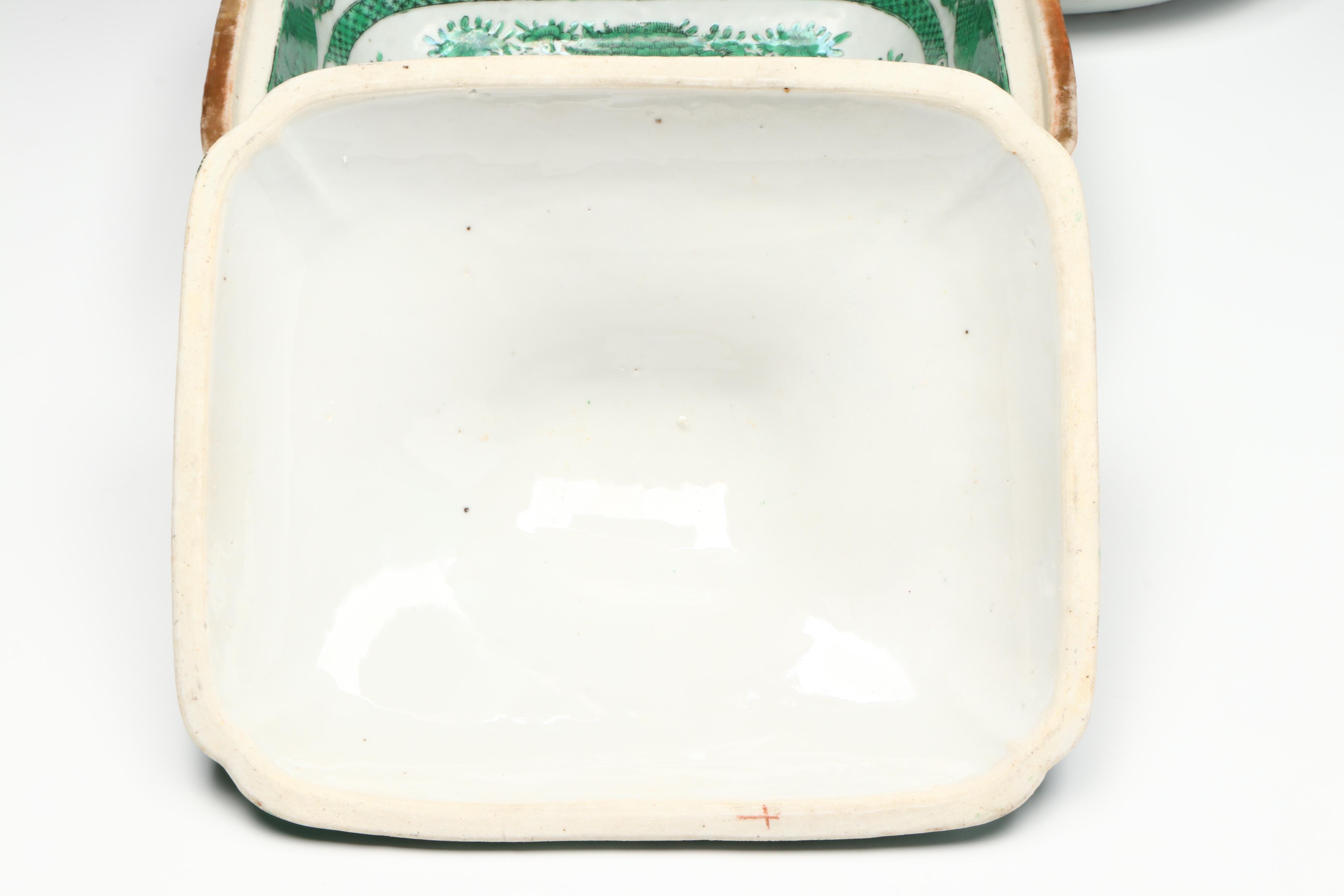 Antique Chinese Export "Fitzhugh Green" Porcelain Serveware, 19th Century