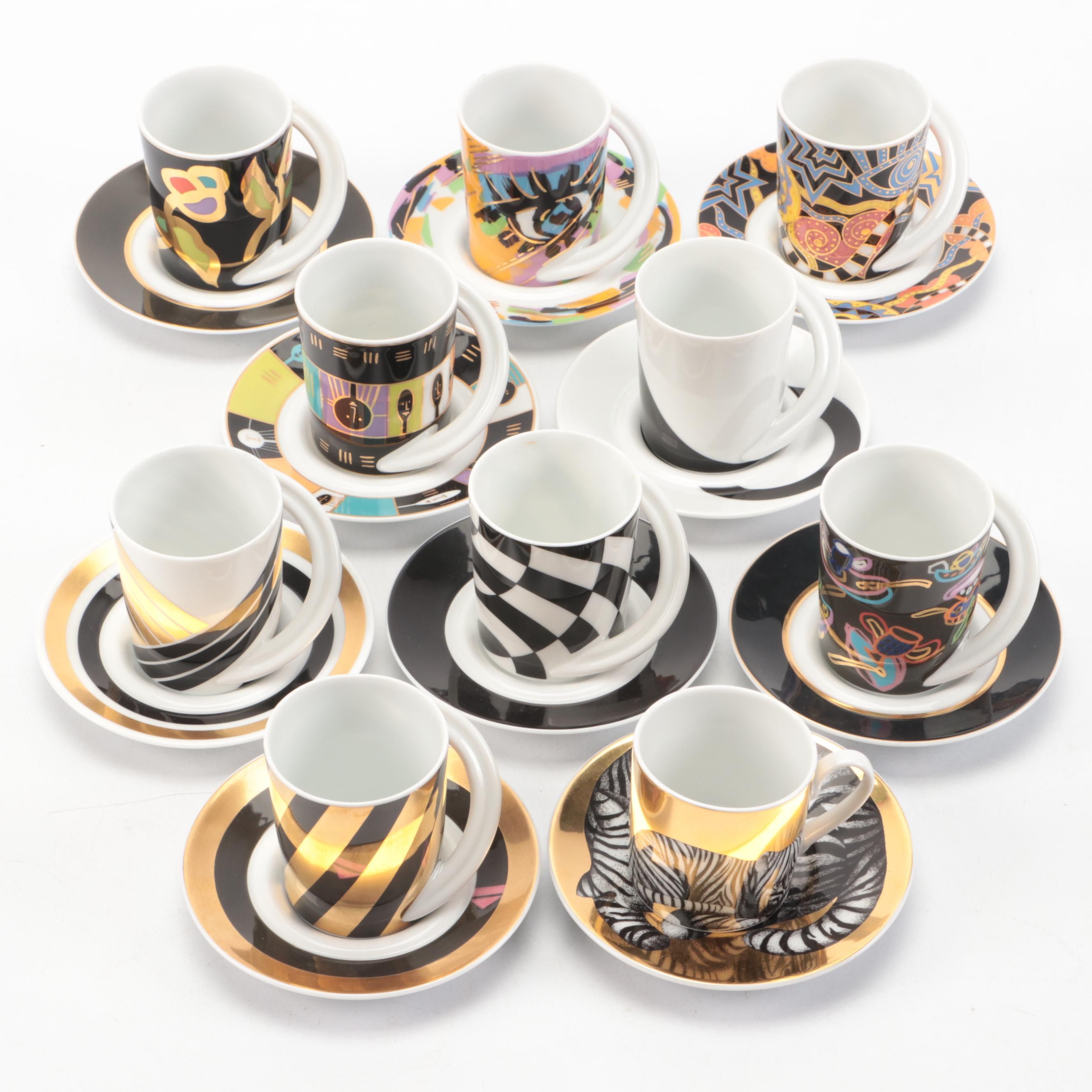 Rosenthal "Espresso-Sammeltasse" Porcelain Cups and Saucers with Other