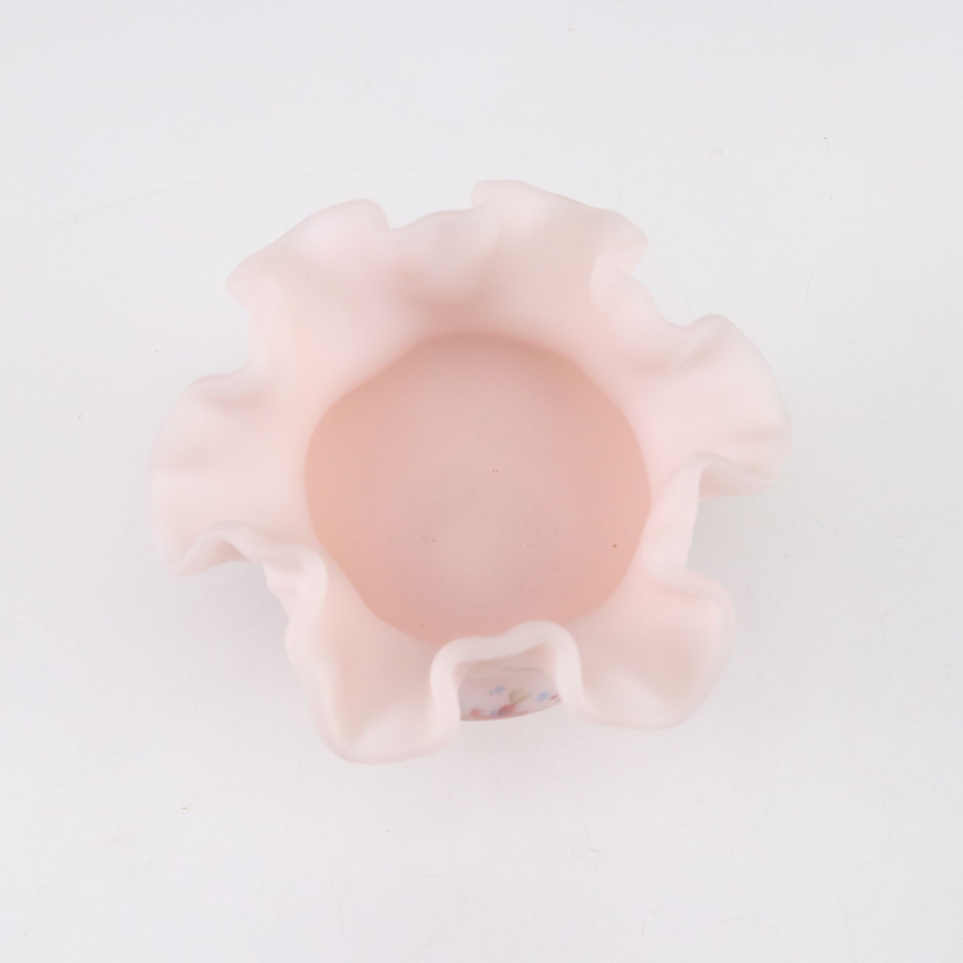 Fenton Pink Ruffle Glass Rose Bowl, Irish Dresden Cottage & Flower Teapot Box