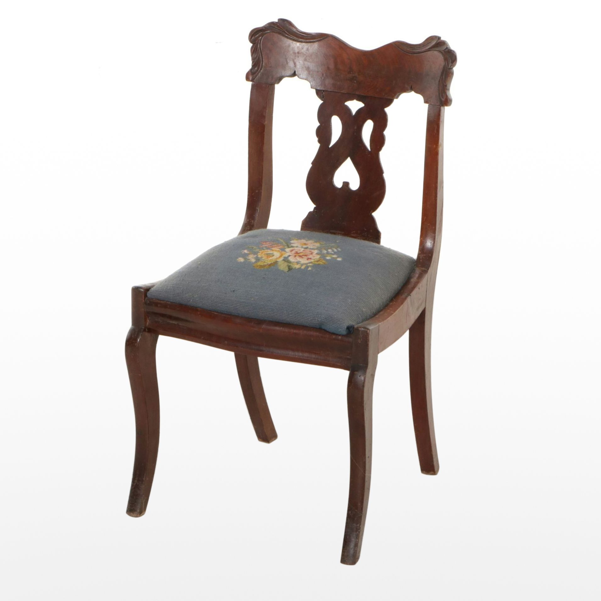 Walnut and Needlepoint-Upholstered Side Chair, Late 19th Century