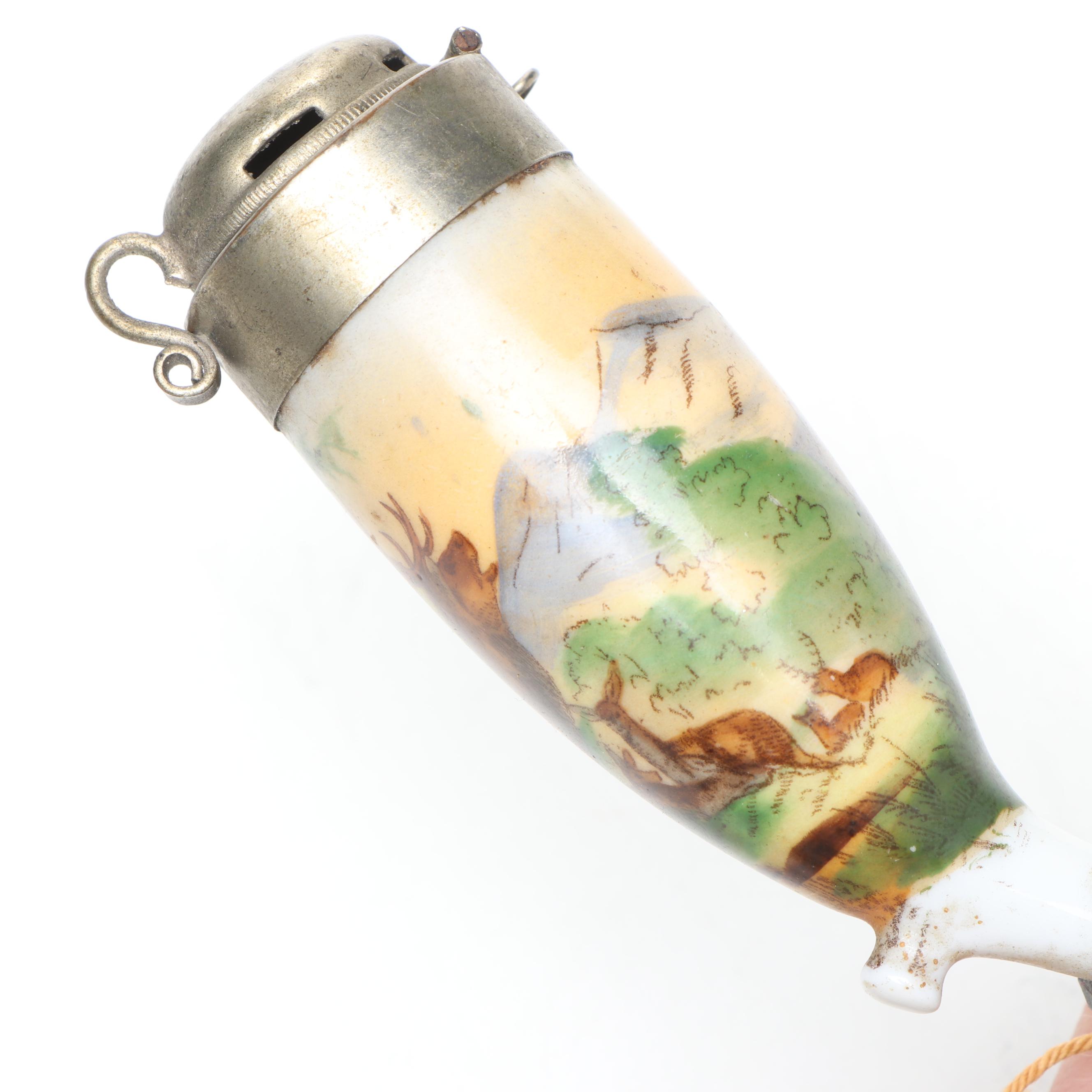 German Horn and Porcelain Tobacco Pipe