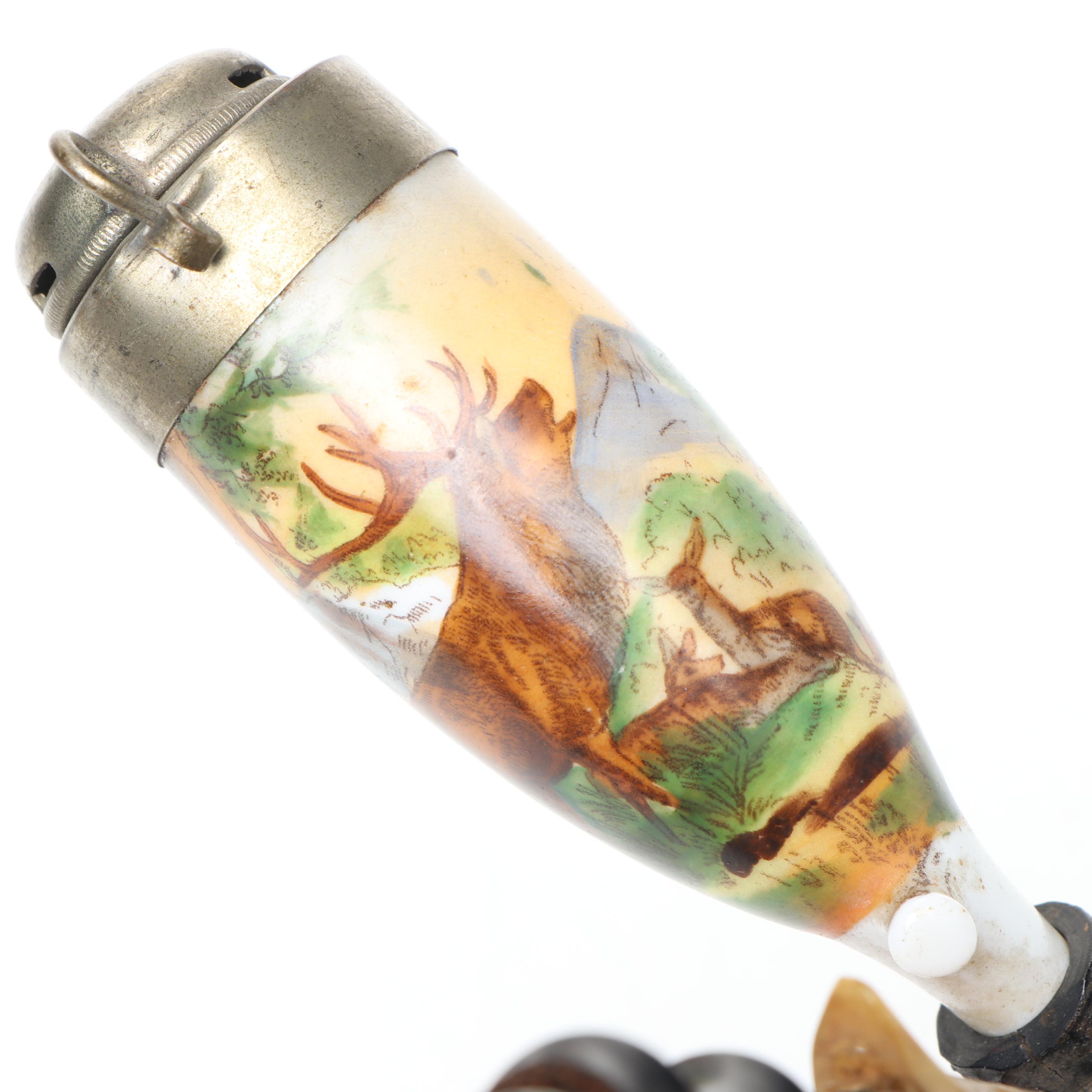 German Horn and Porcelain Tobacco Pipe