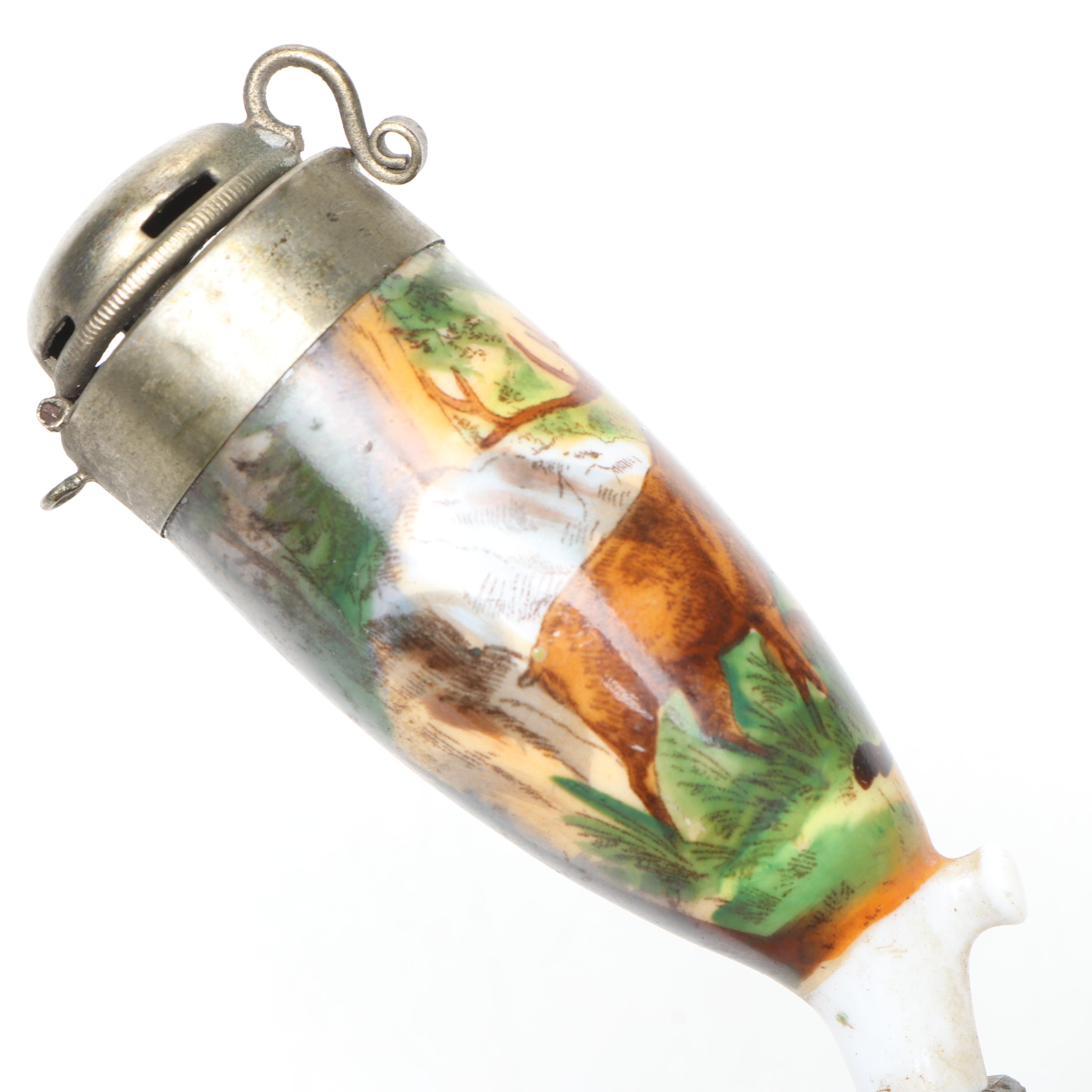 German Horn and Porcelain Tobacco Pipe