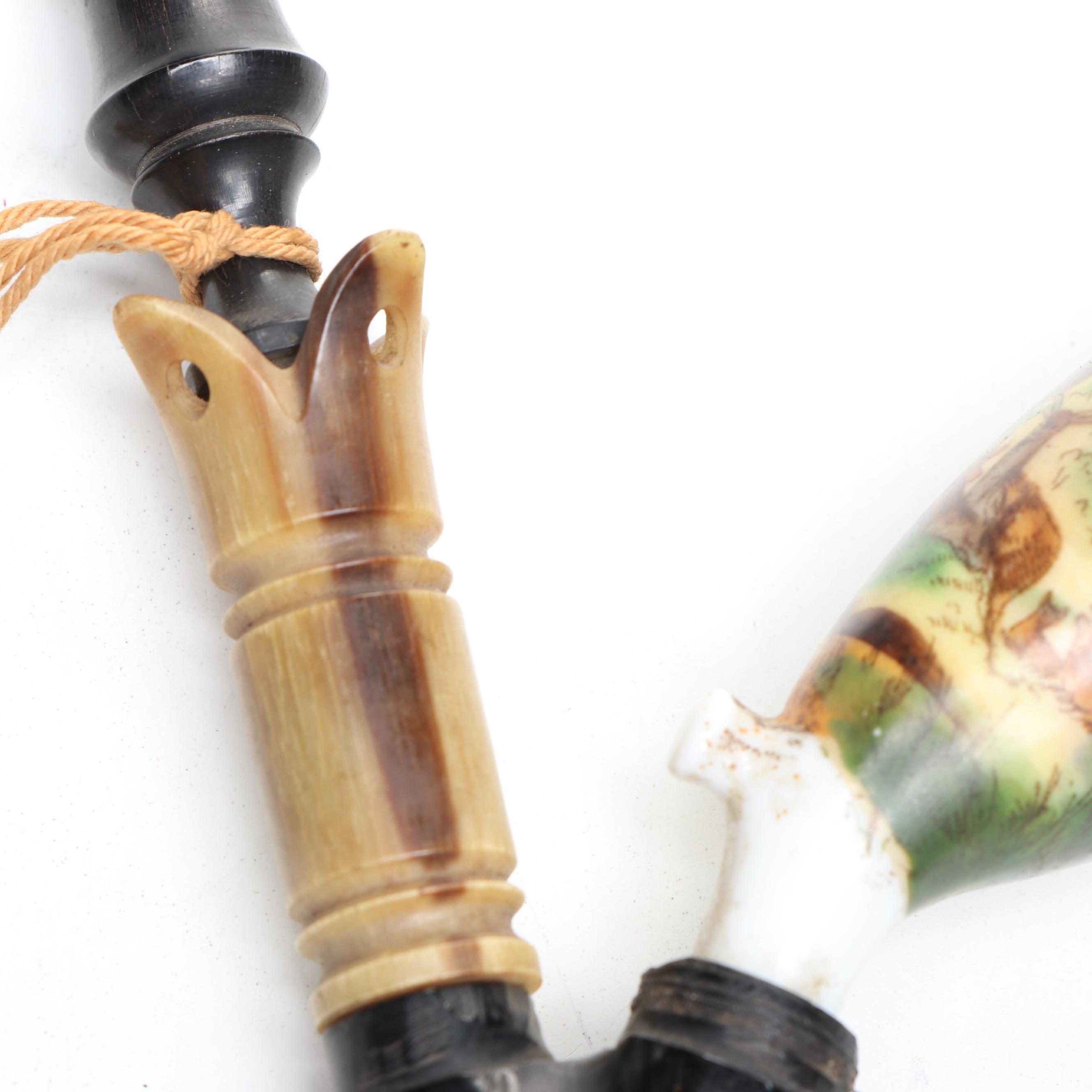 German Horn and Porcelain Tobacco Pipe