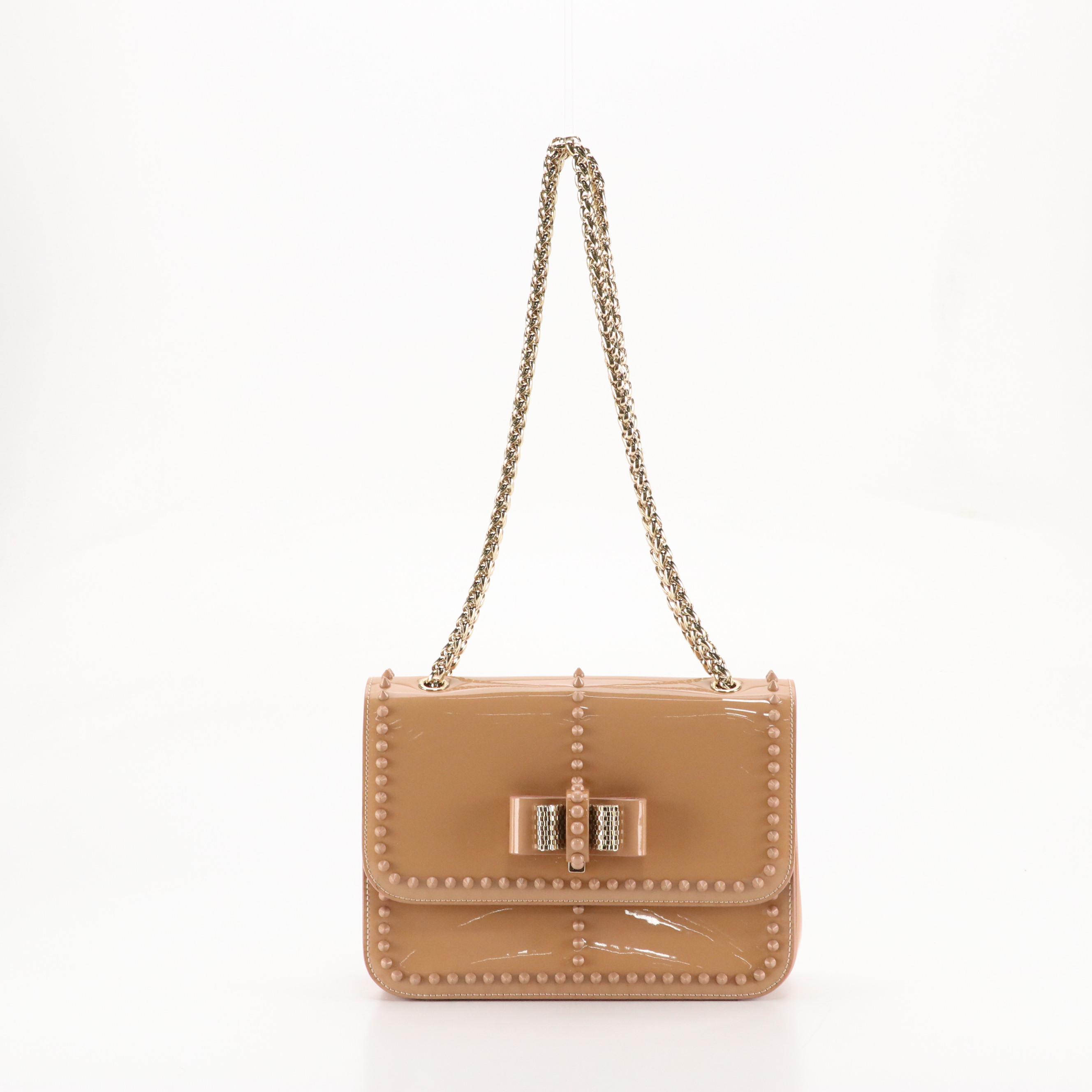 Christian Louboutin Sweet Charity Chain Strap Bag in Tan Spiked Vinyl & Leather
