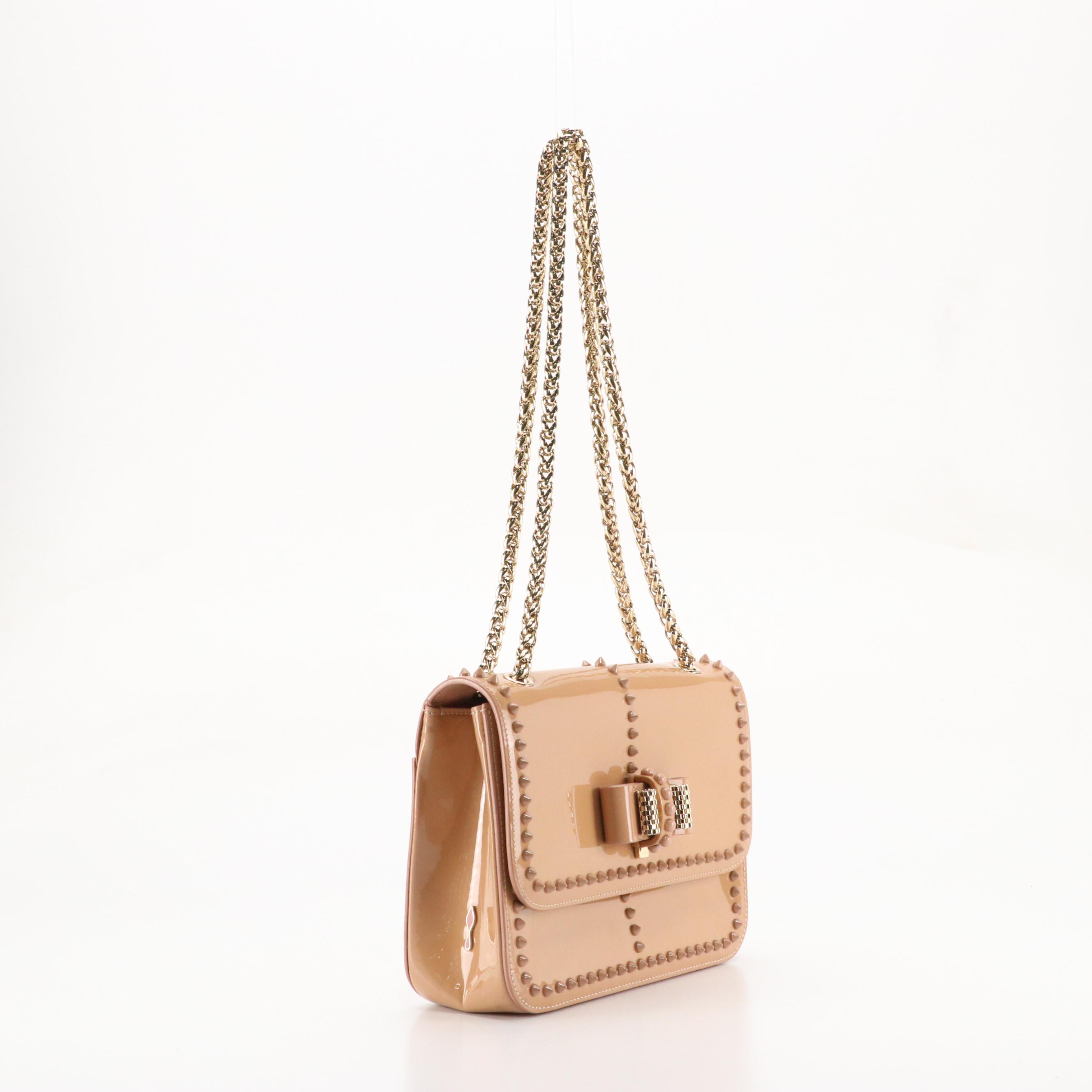 Christian Louboutin Sweet Charity Chain Strap Bag in Tan Spiked Vinyl & Leather