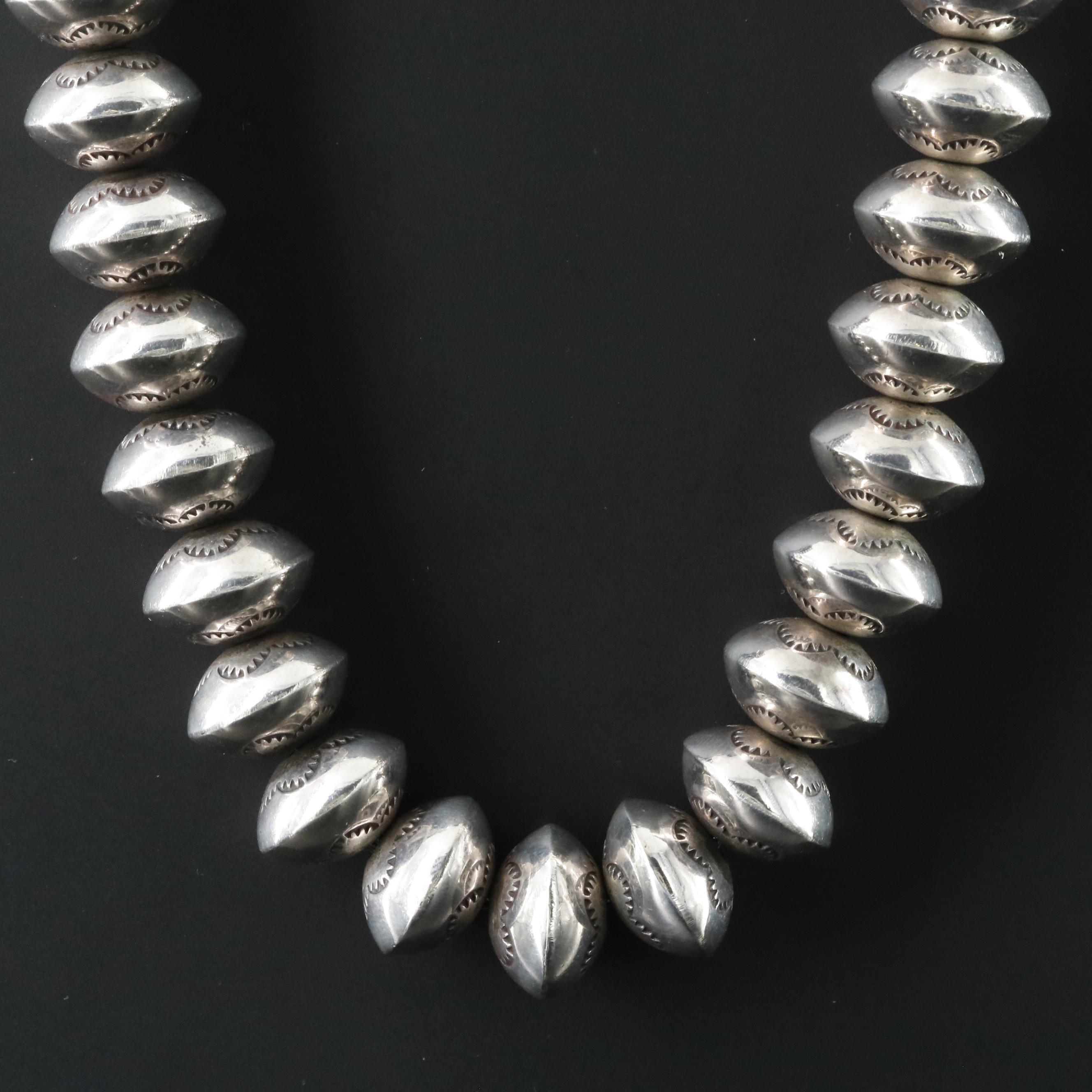 Southwestern Sterling Stampwork Bead Necklace