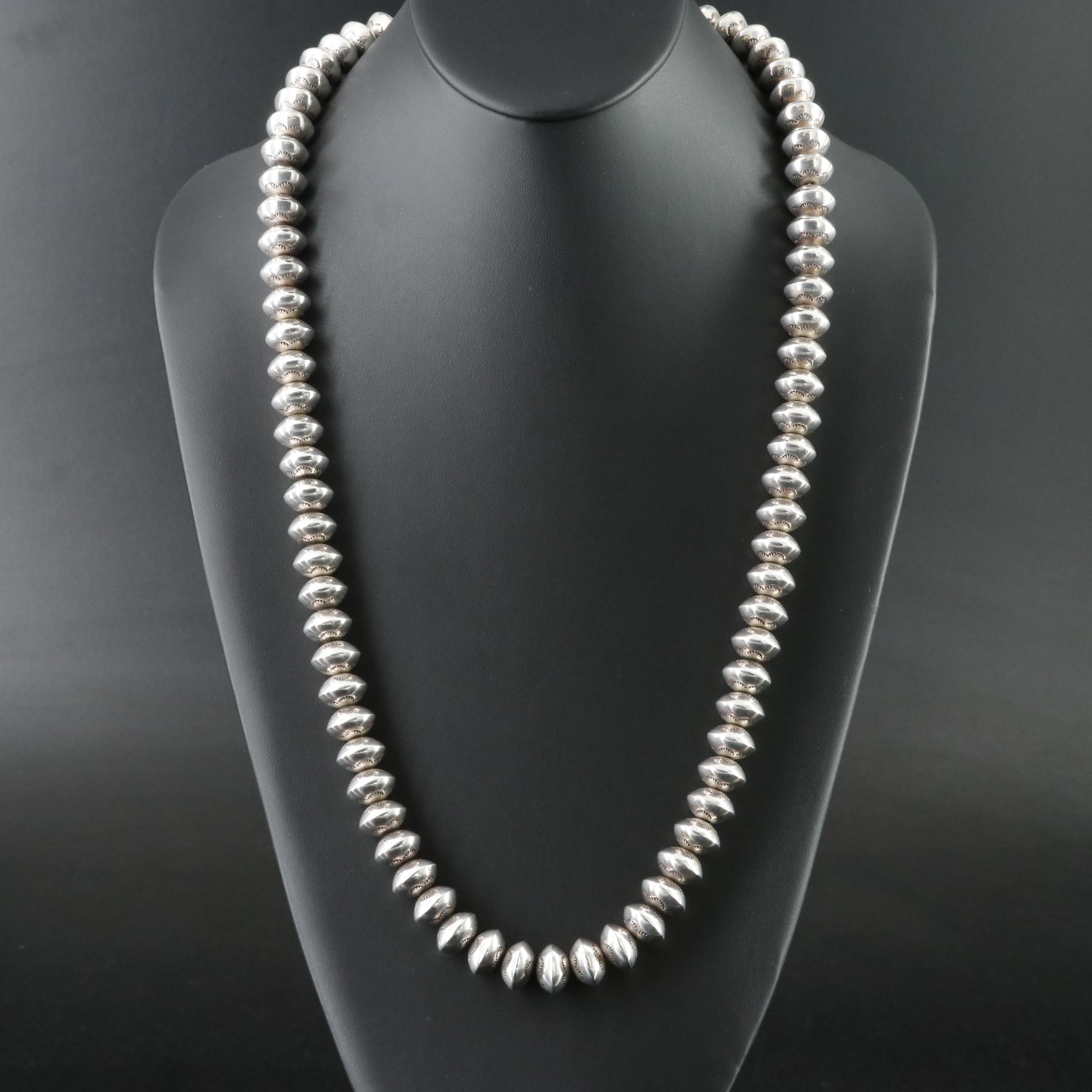 Southwestern Sterling Stampwork Bead Necklace