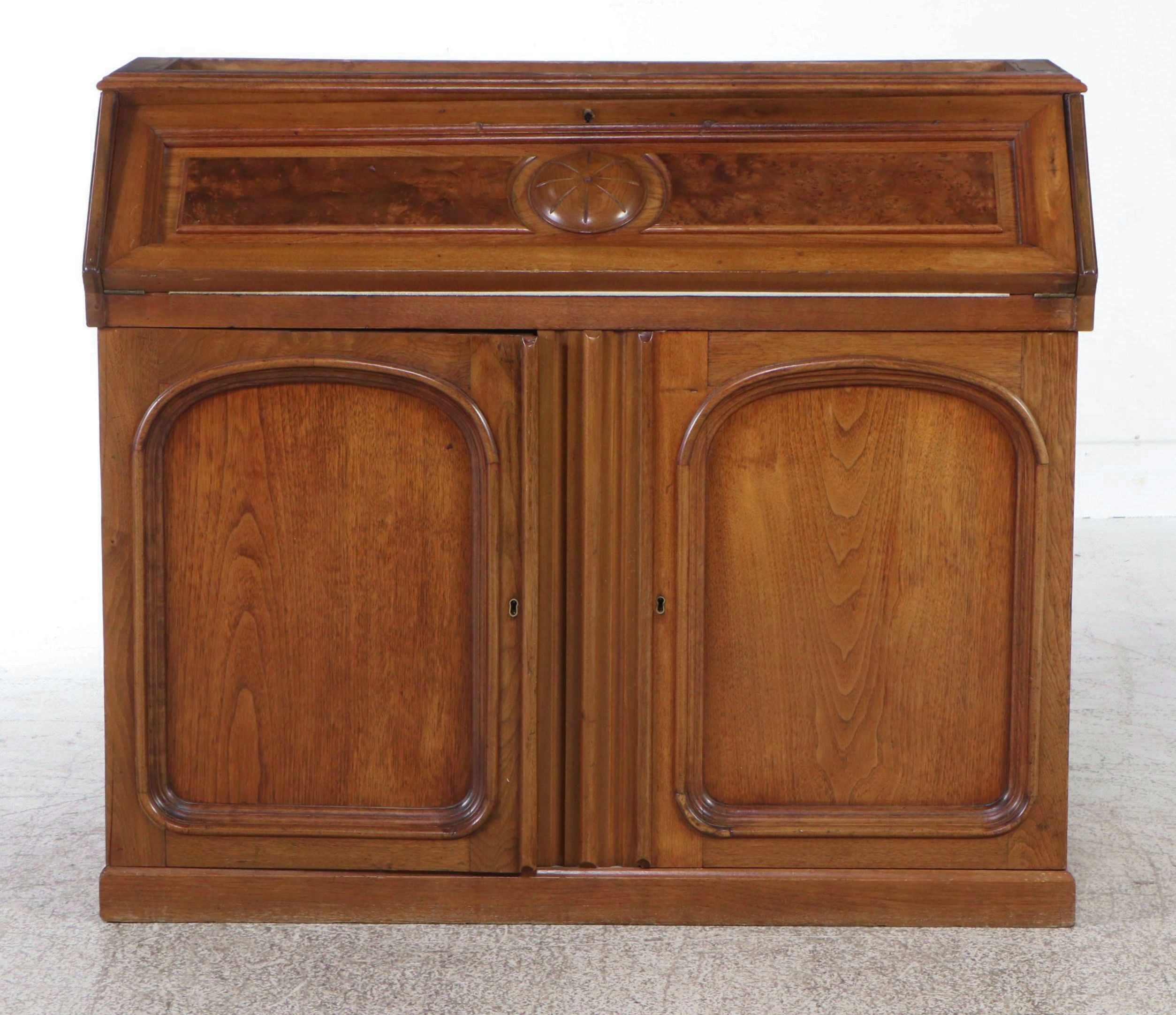 Large-Scale Victorian Walnut and Burl Walnut Secretary Bookcase, Circa 1870