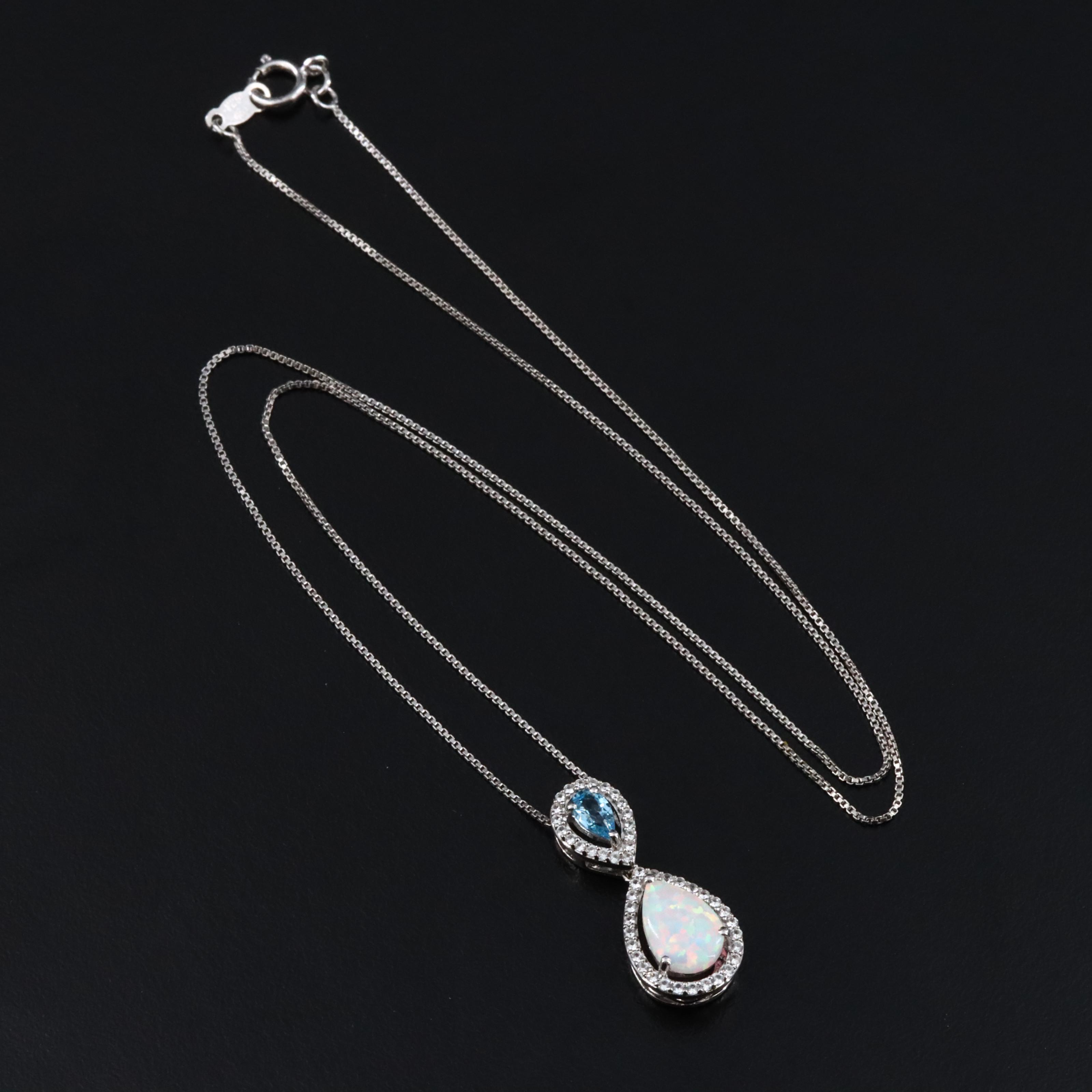 Sterling Opal, Topaz and White Sapphire Pendant Necklace