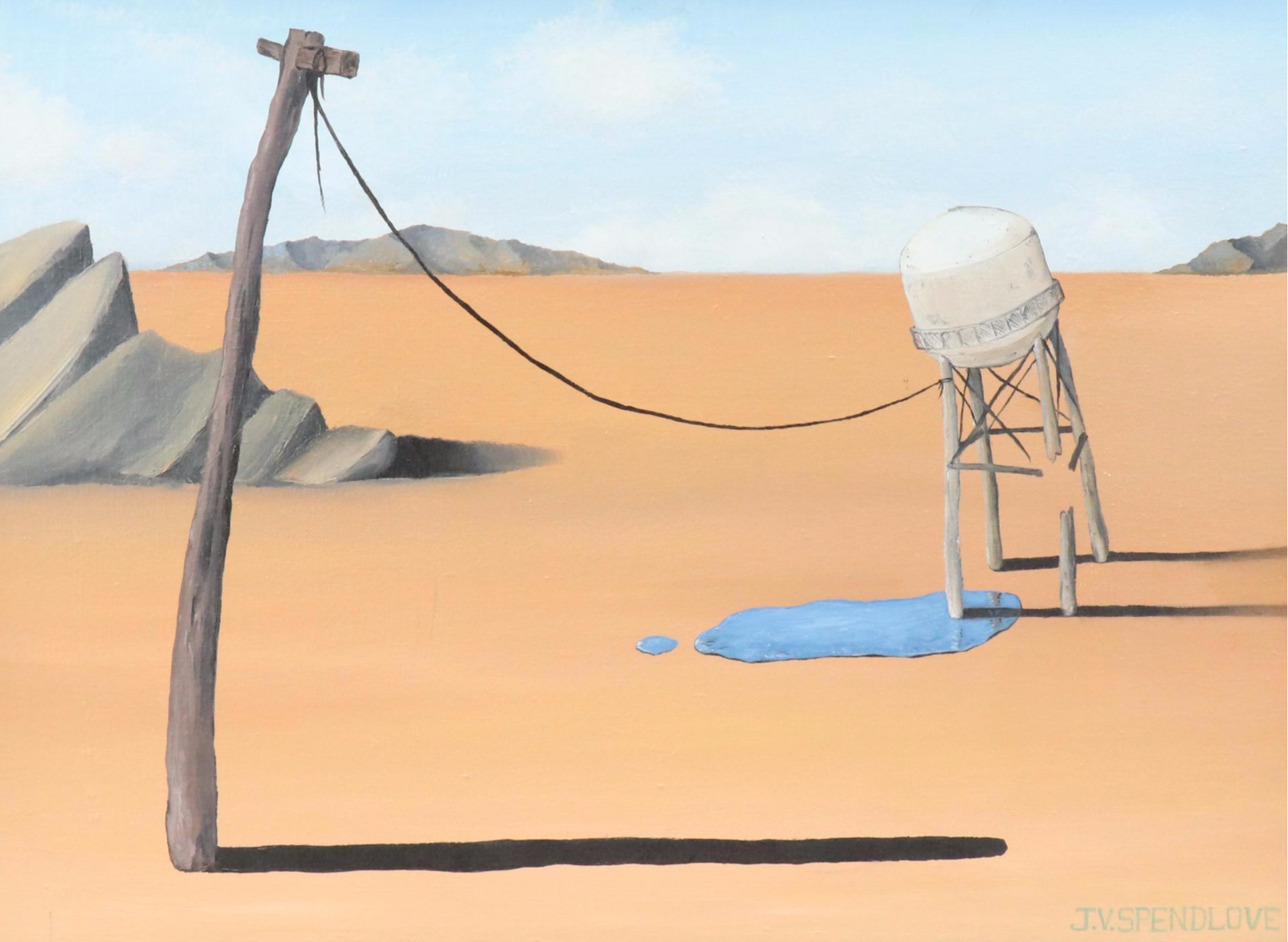J. V. Spendlove Surrealist Style Desert Landscape Oil Painting, Circa 2001