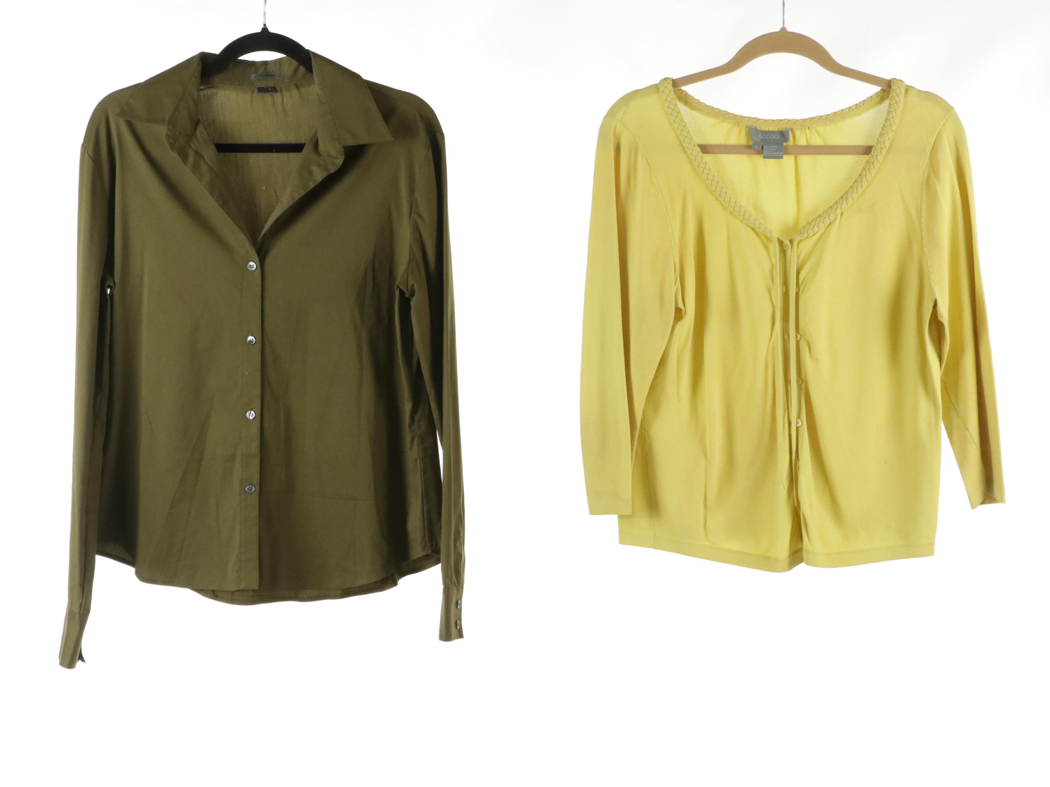 Angel Nina Single-Button Jacket, Premise Button-Up Shirt, and Eccoci Cardigan