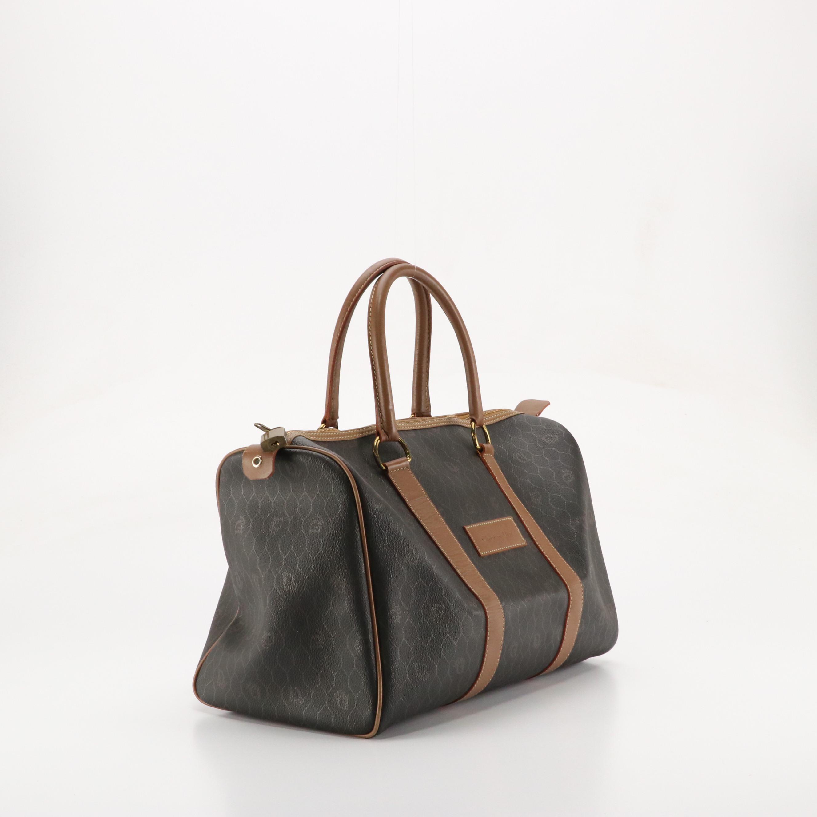 Christian Dior Boston Bag in Honeycomb Canvas and Brown Leather Trim