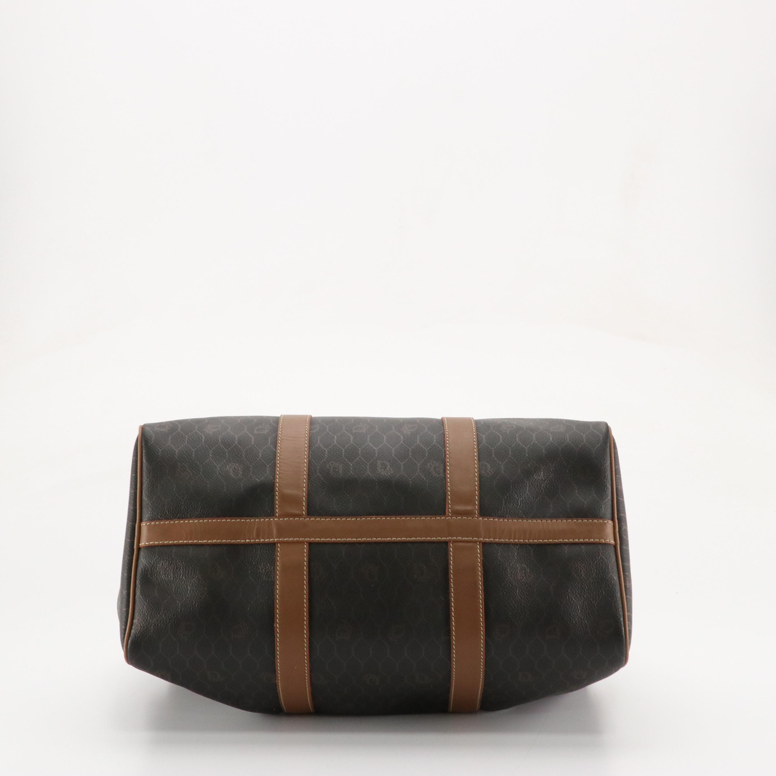 Christian Dior Boston Bag in Honeycomb Canvas and Brown Leather Trim