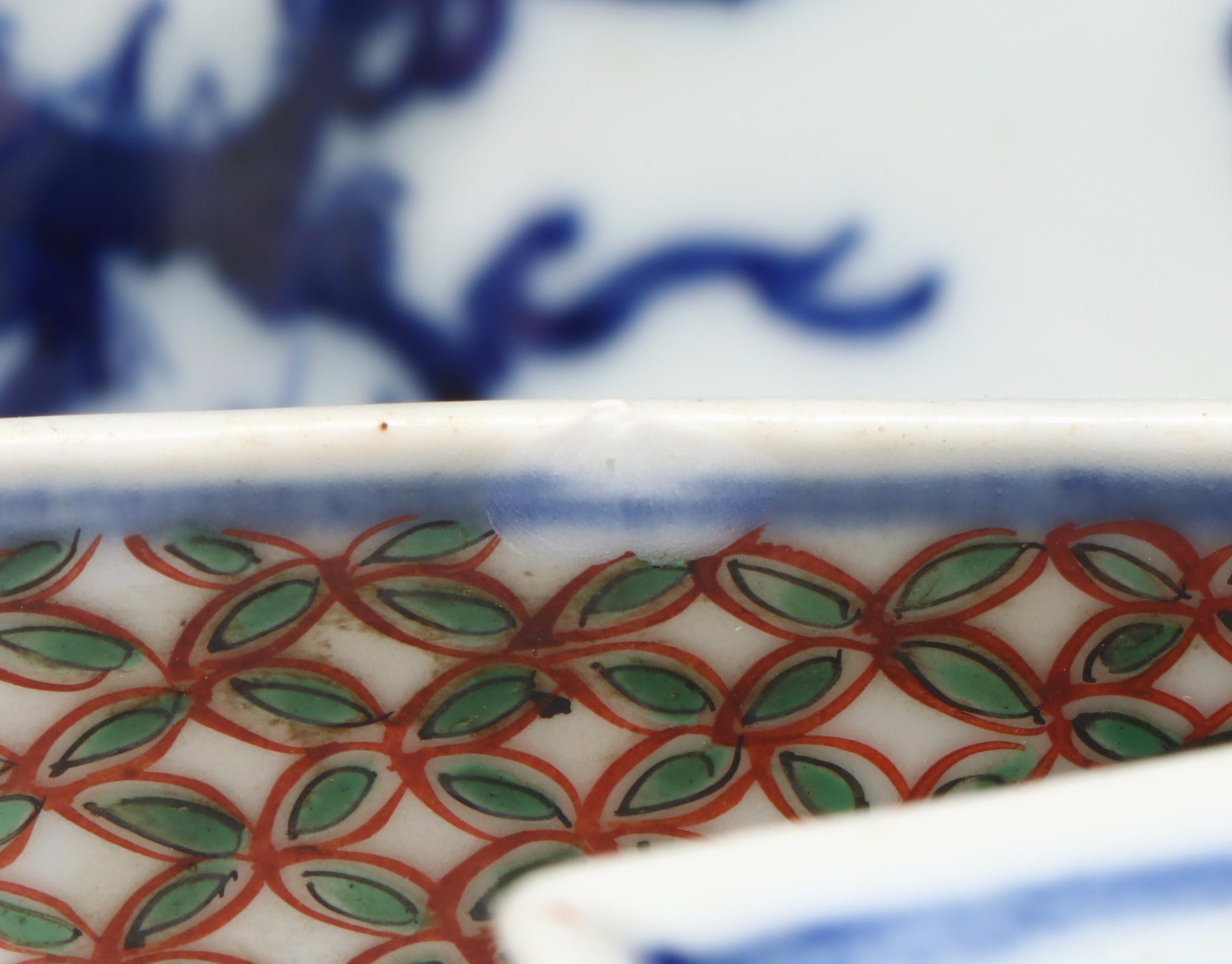 Antique Chinese Porcelain Hexagonal Dragon Dishes, 17th/18th Century