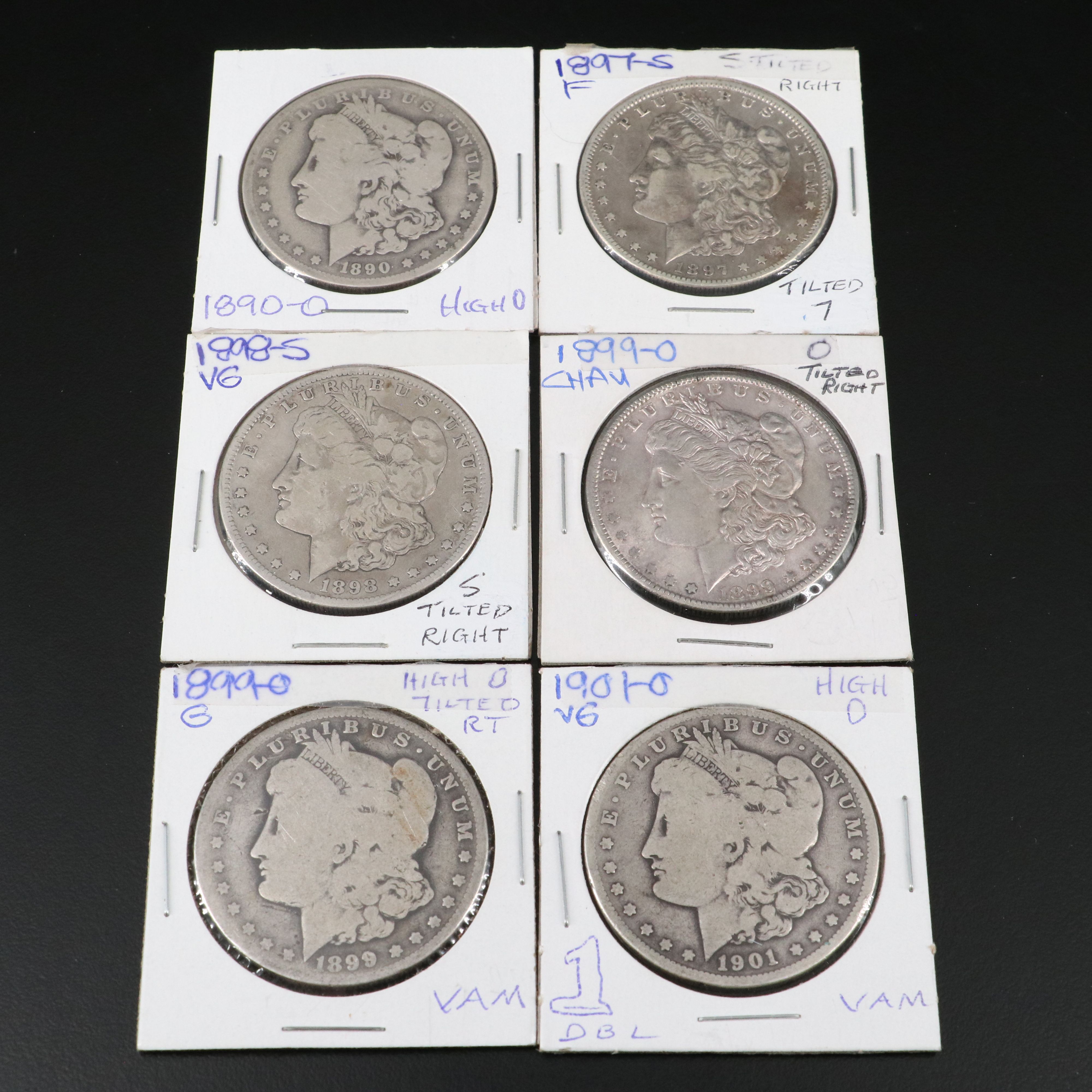 Six Morgan Silver Dollars with Mint Mark and Other Varieties