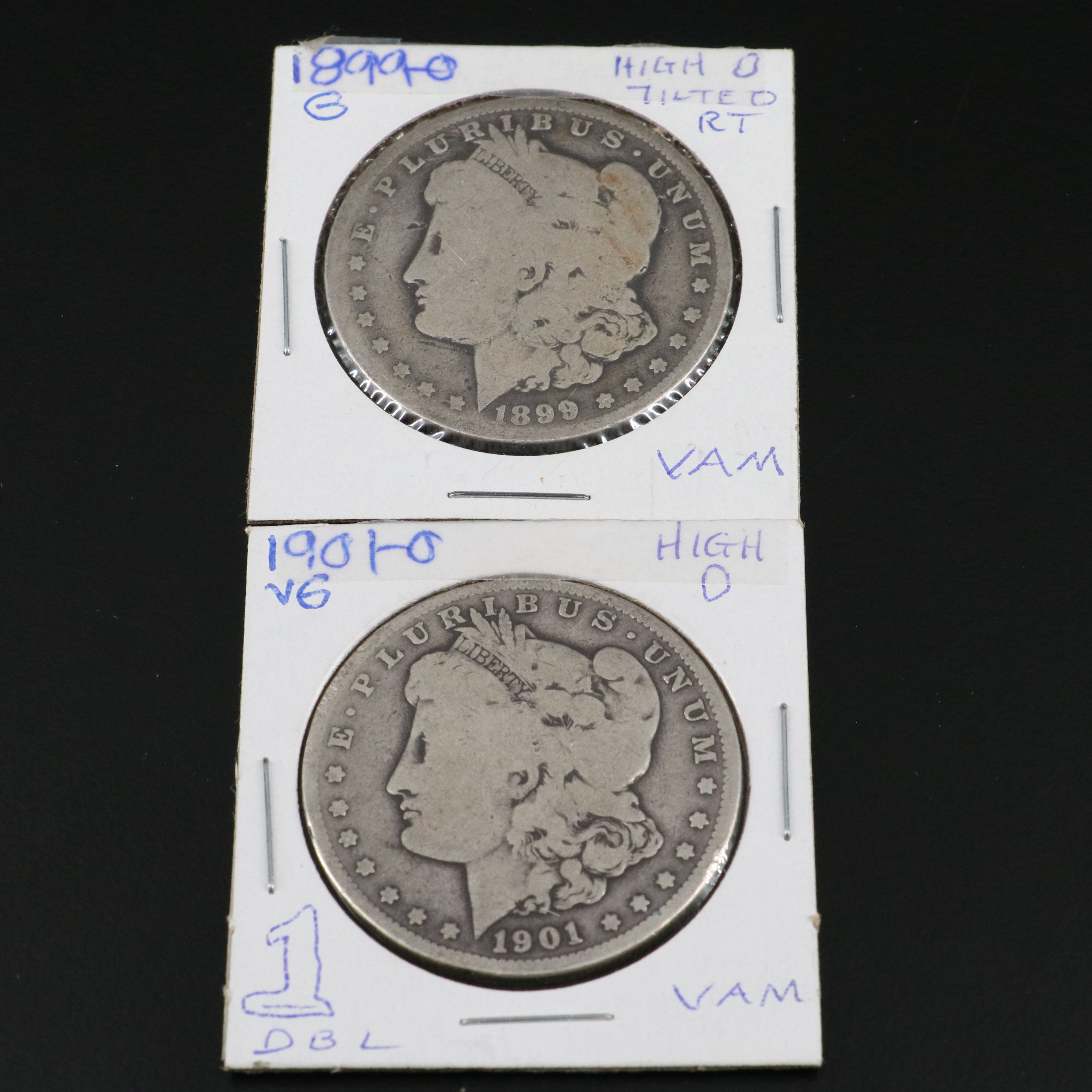 Six Morgan Silver Dollars with Mint Mark and Other Varieties