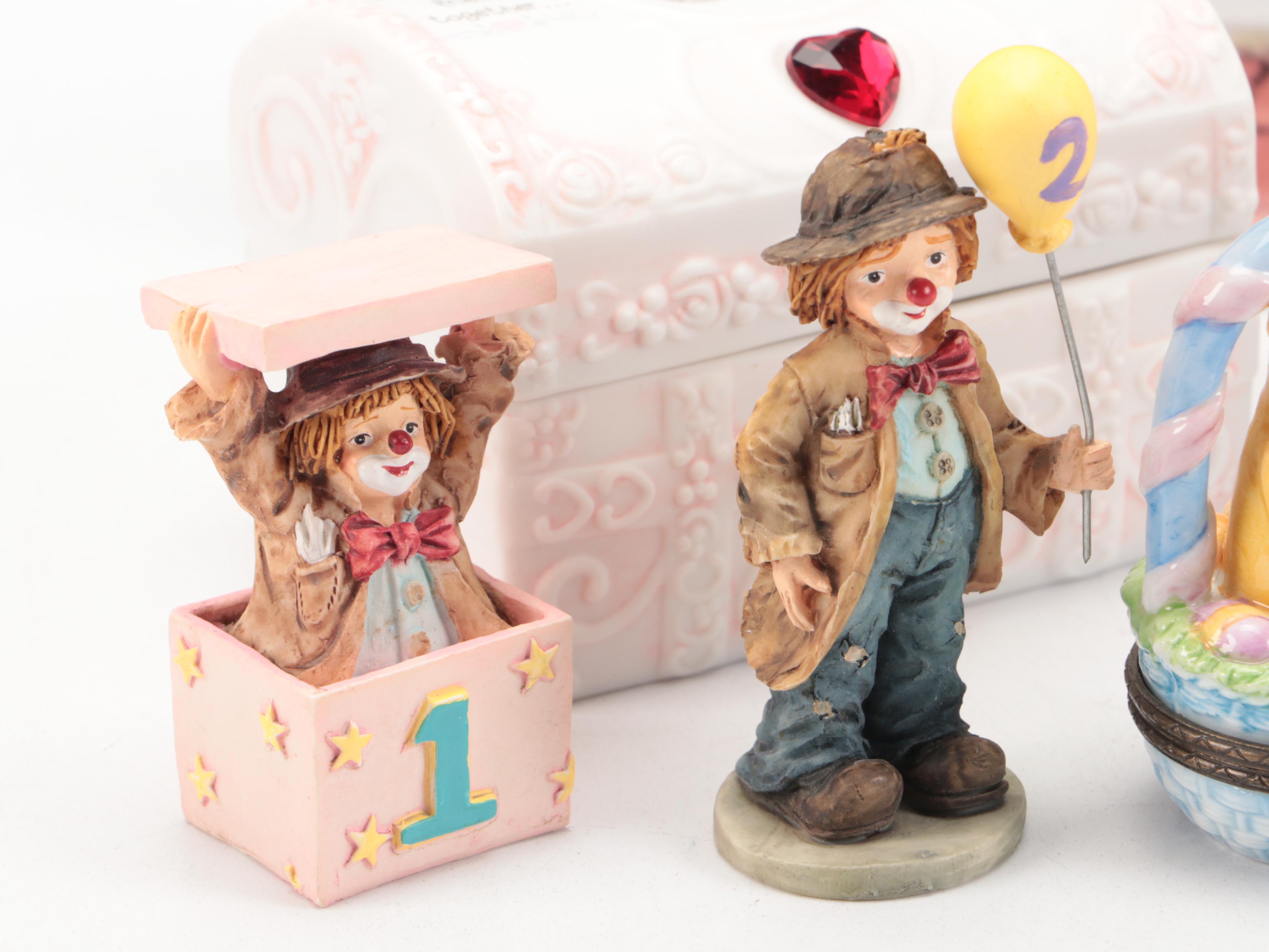 Hummel "Playmates" Plate with Porcelain and Ceramic Baby Boxes and Figures