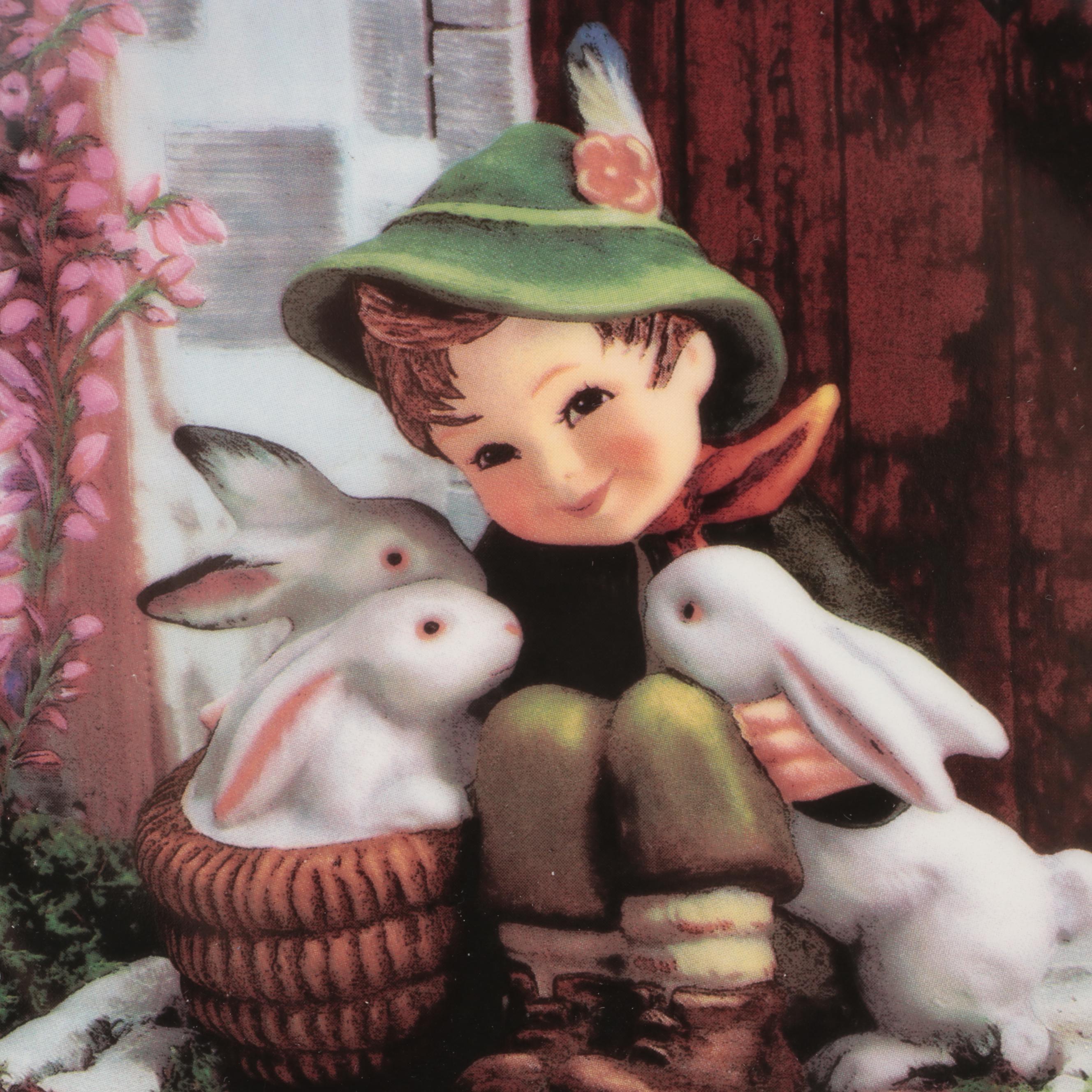 Hummel "Playmates" Plate with Porcelain and Ceramic Baby Boxes and Figures