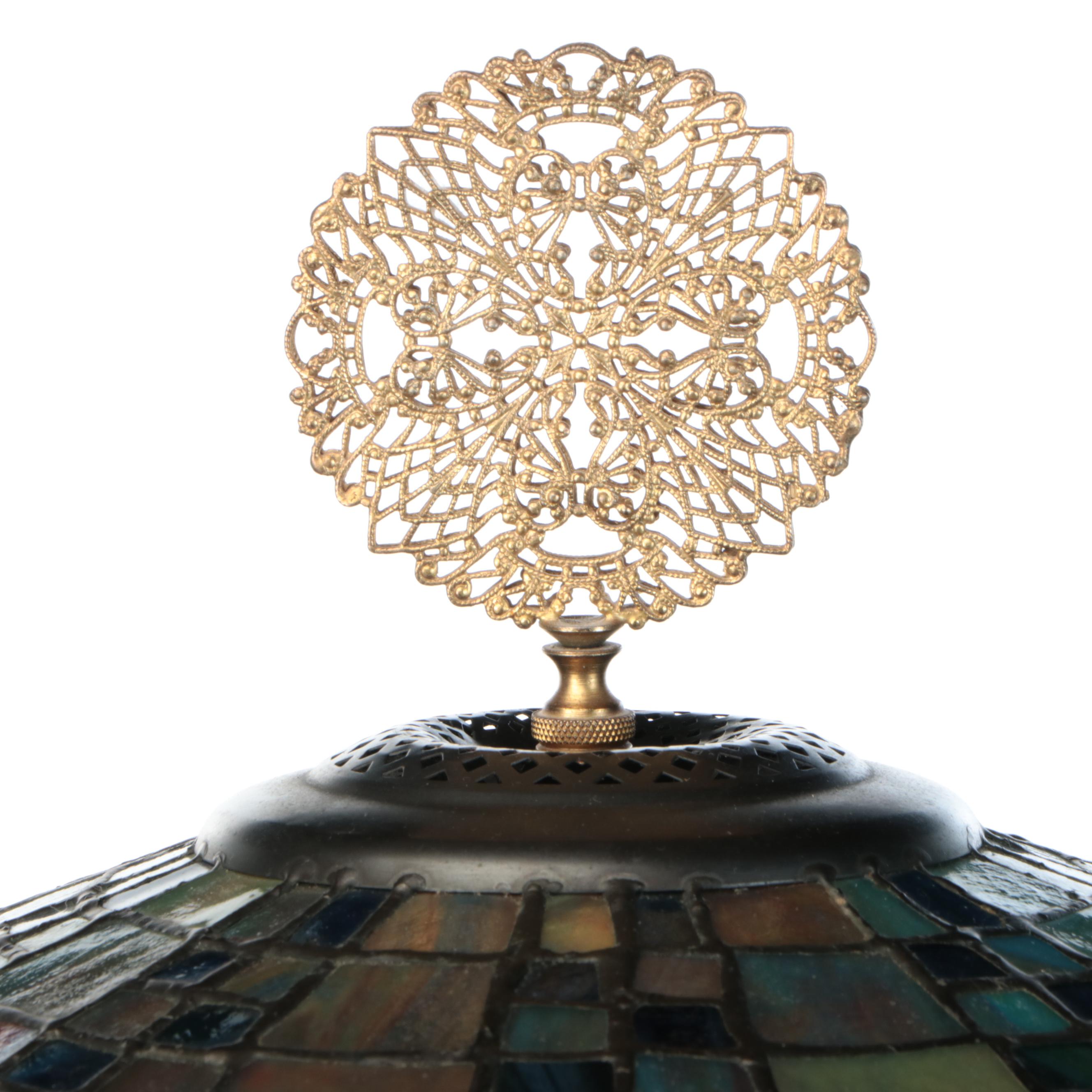 Oil Rubbed Bronze Metal Table Lamp with Slag Glass Shade, 2004