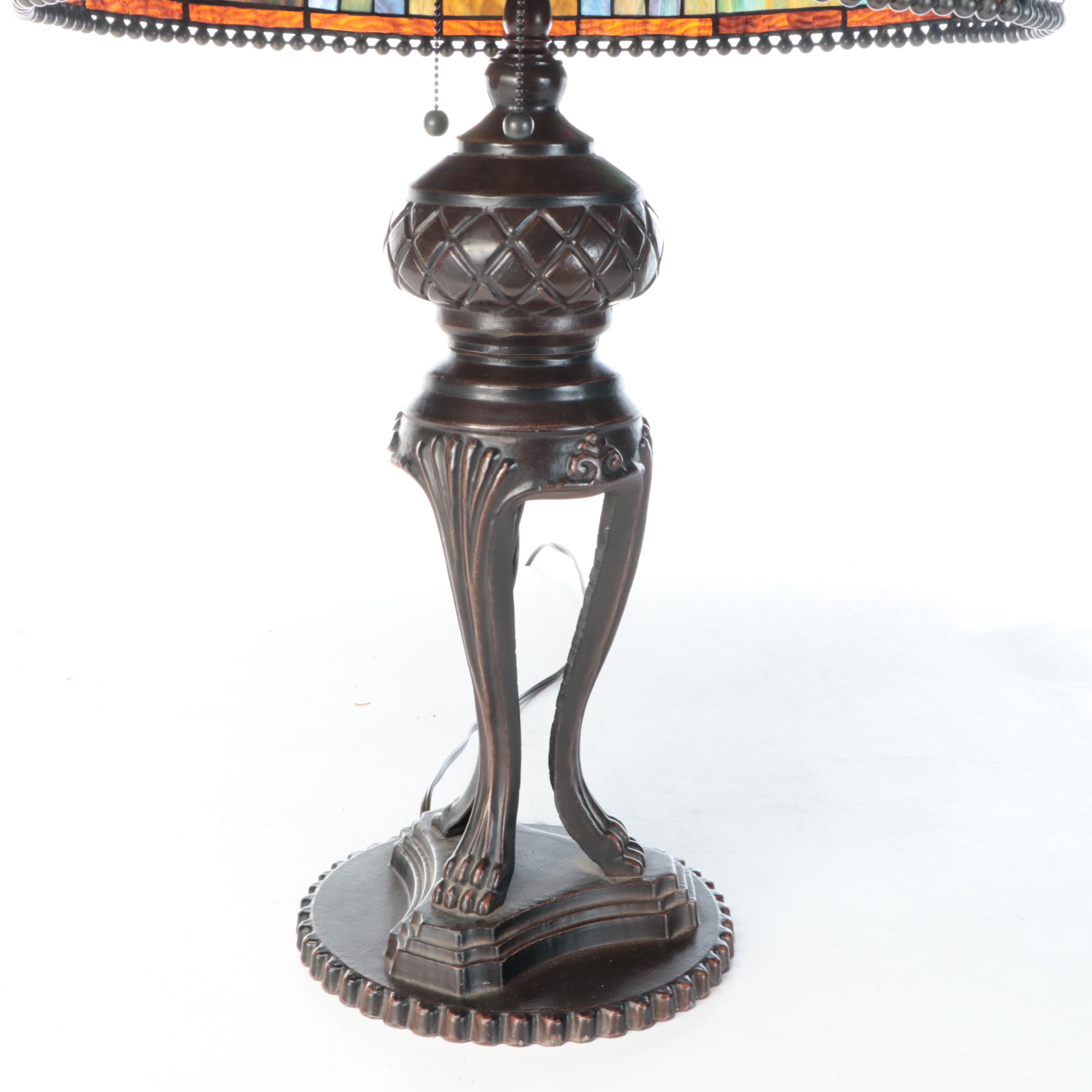 Oil Rubbed Bronze Metal Table Lamp with Slag Glass Shade, 2004
