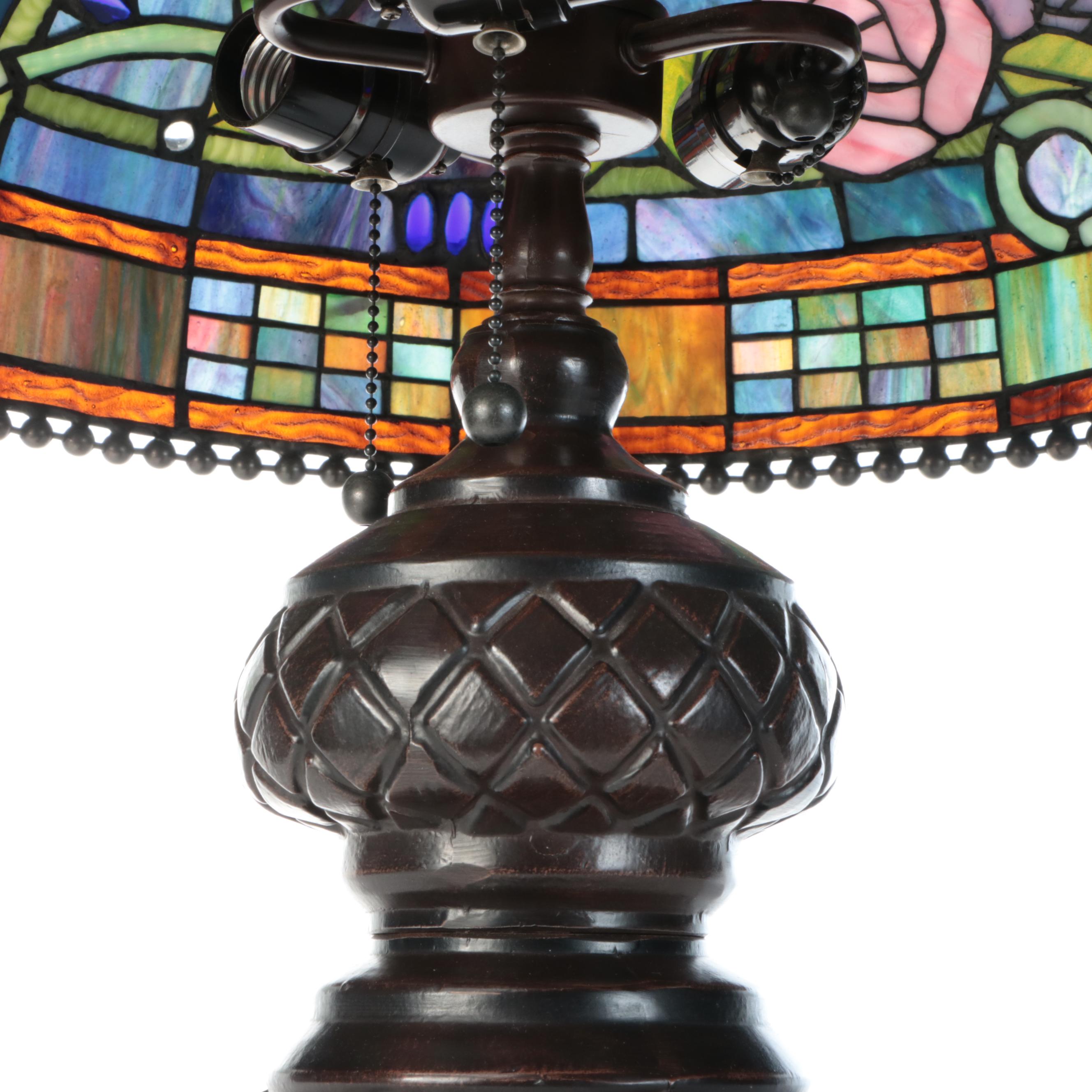 Oil Rubbed Bronze Metal Table Lamp with Slag Glass Shade, 2004