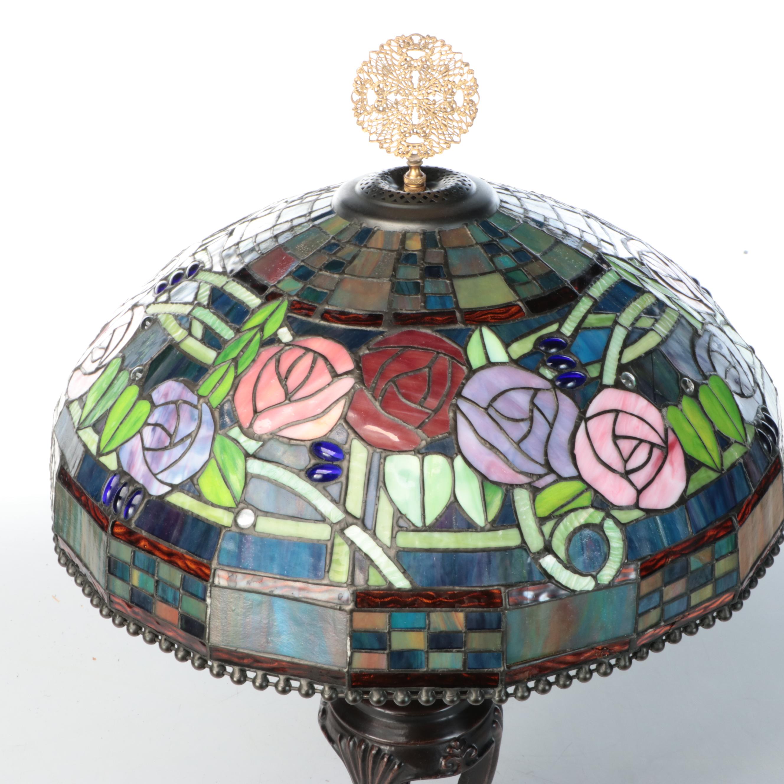 Oil Rubbed Bronze Metal Table Lamp with Slag Glass Shade, 2004