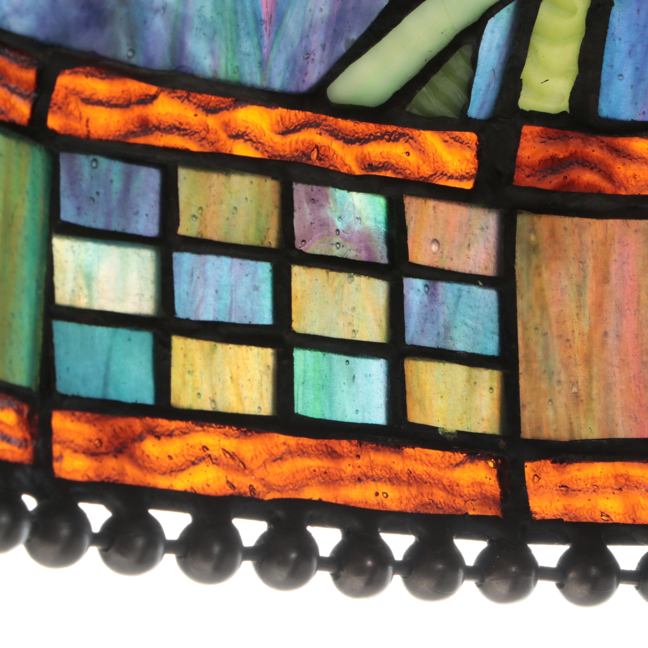 Oil Rubbed Bronze Metal Table Lamp with Slag Glass Shade, 2004